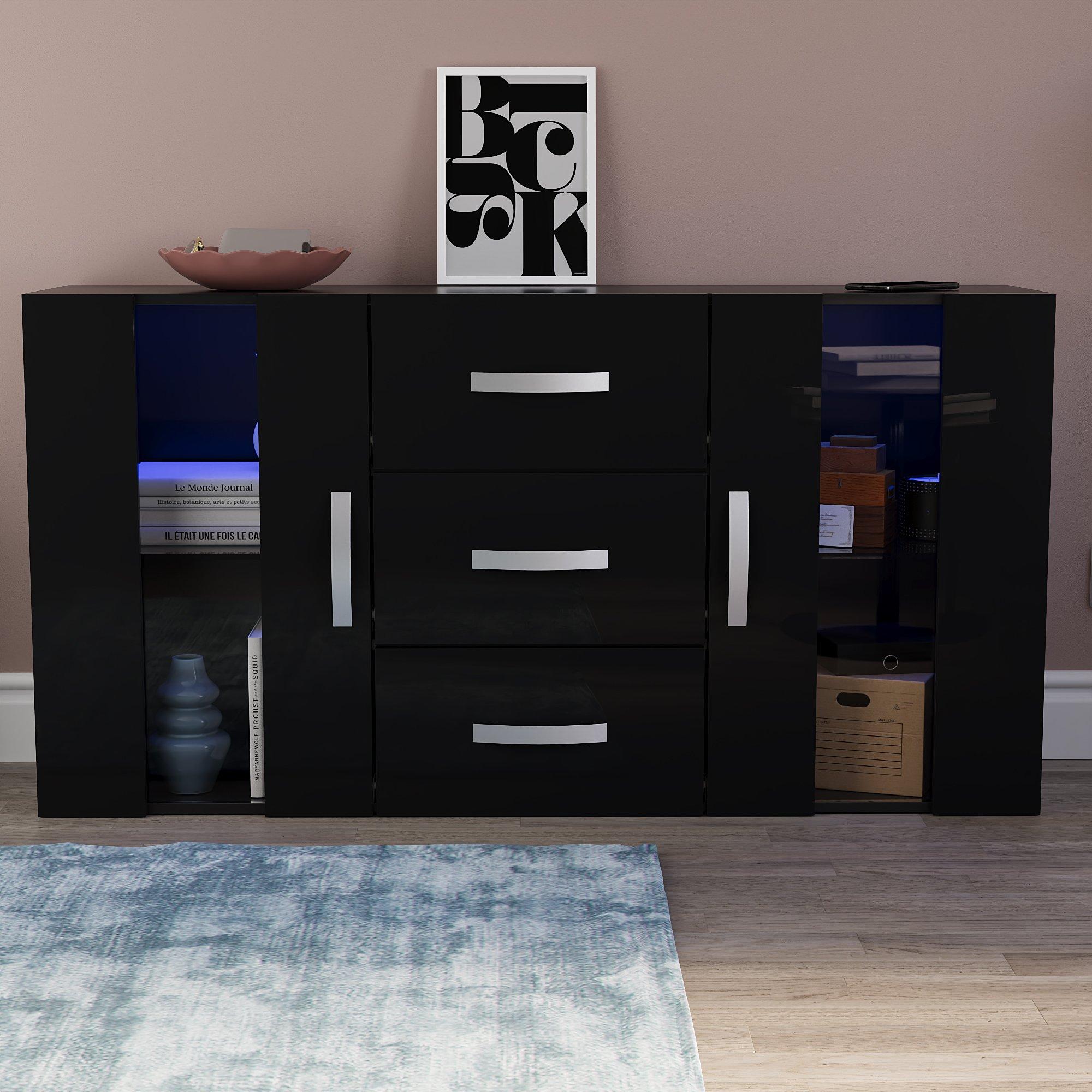 Black - Lassic - Astro 2 Door 3 Drawer Multi LED Sideboard - 3