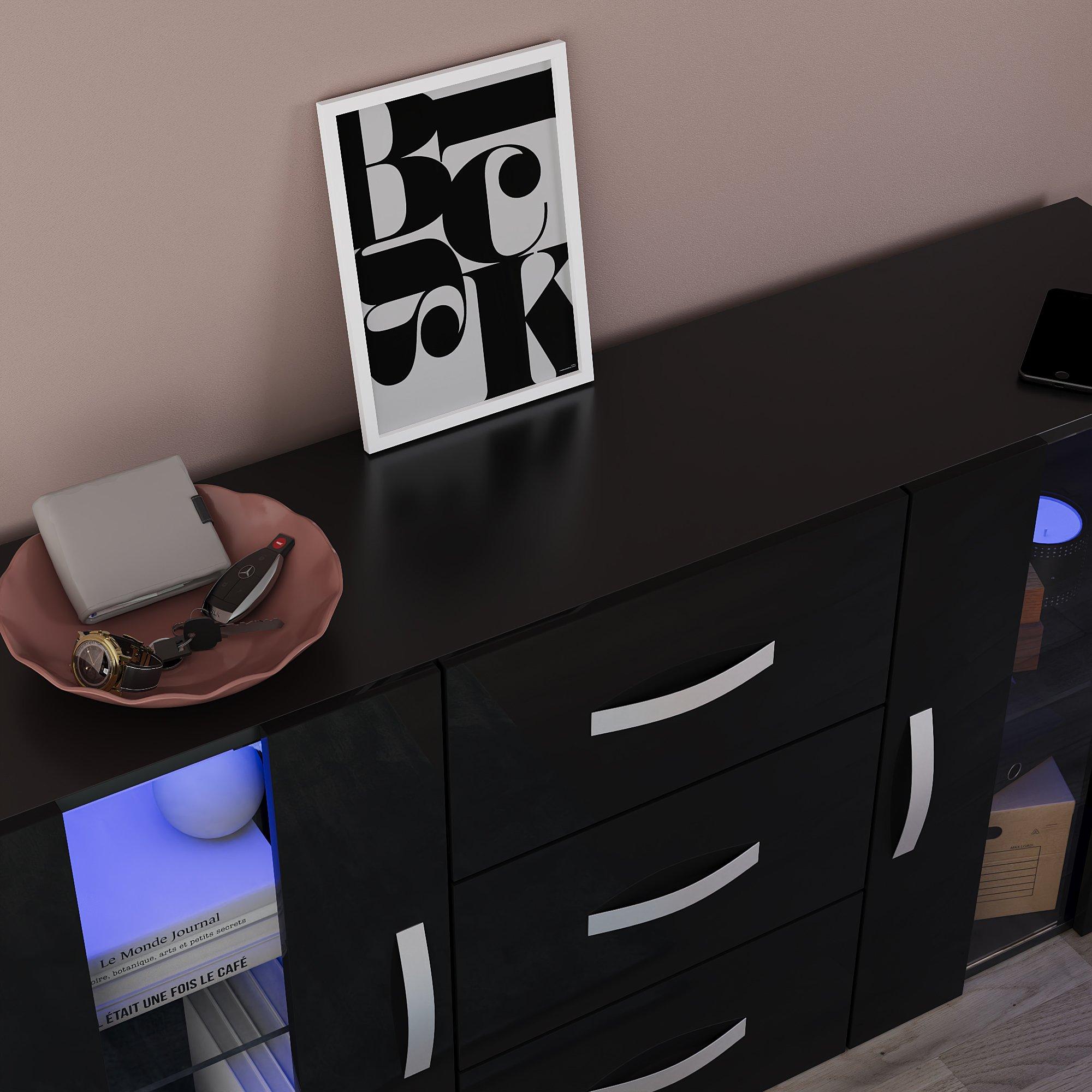 Black - Lassic - Astro 2 Door 3 Drawer Multi LED Sideboard - 8