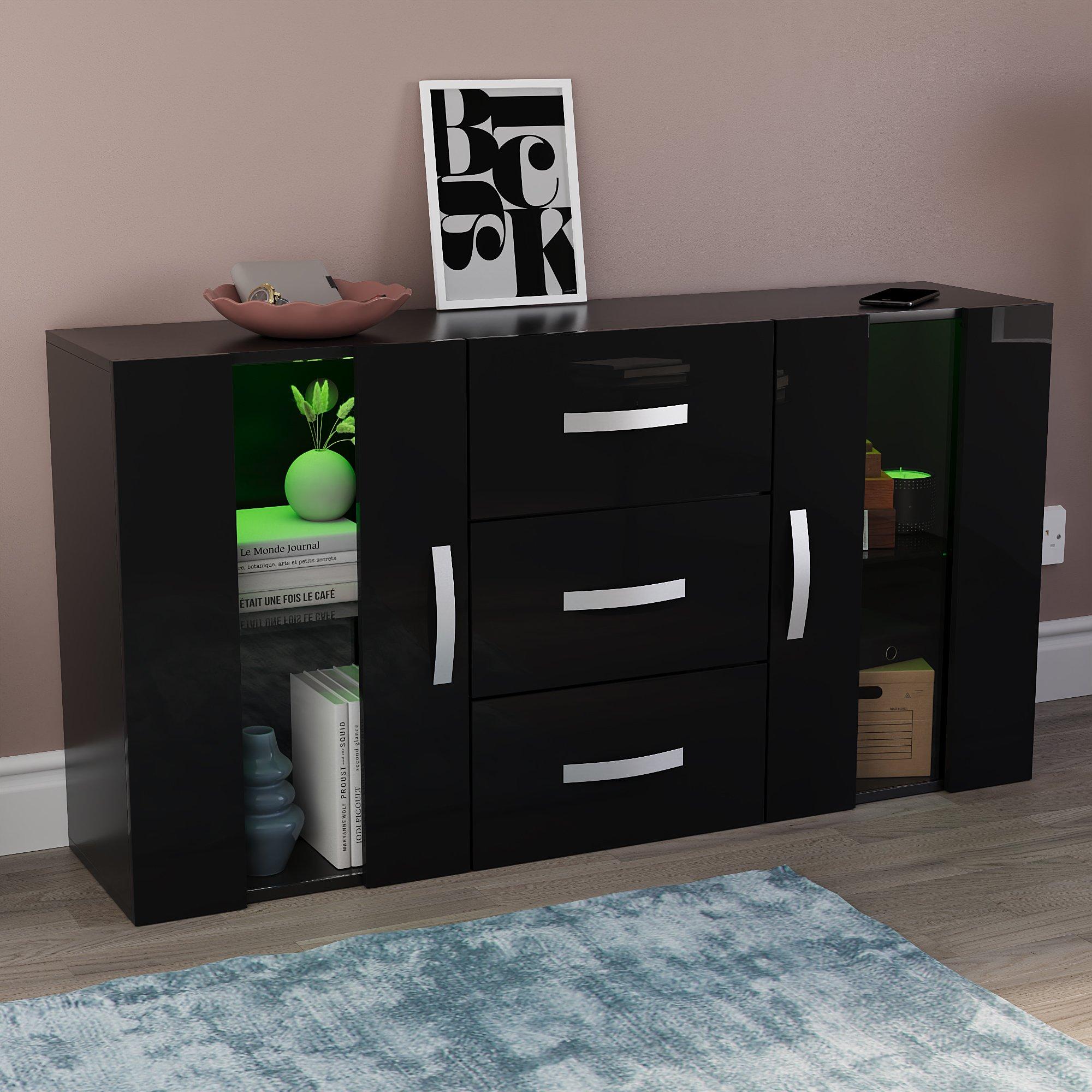 Black - Lassic - Astro 2 Door 3 Drawer Multi LED Sideboard - 9