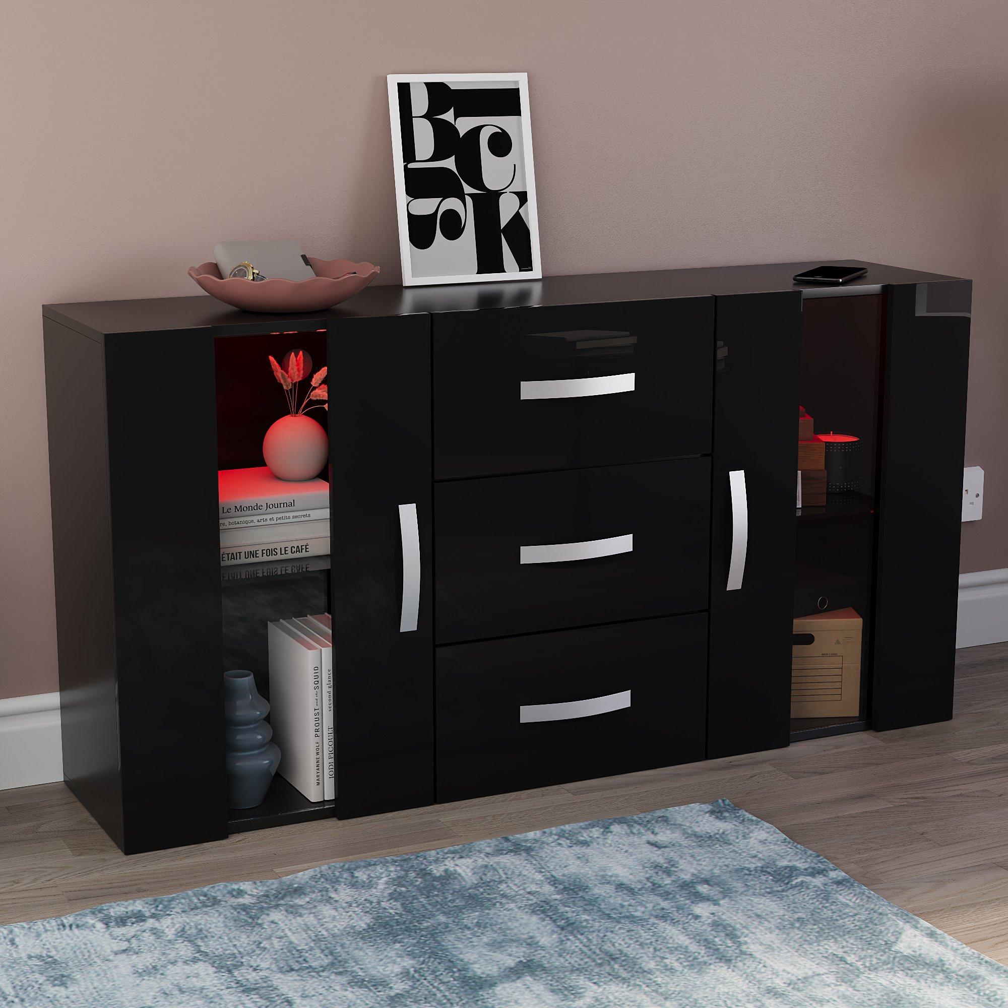 Black - Lassic - Astro 2 Door 3 Drawer Multi LED Sideboard - 10