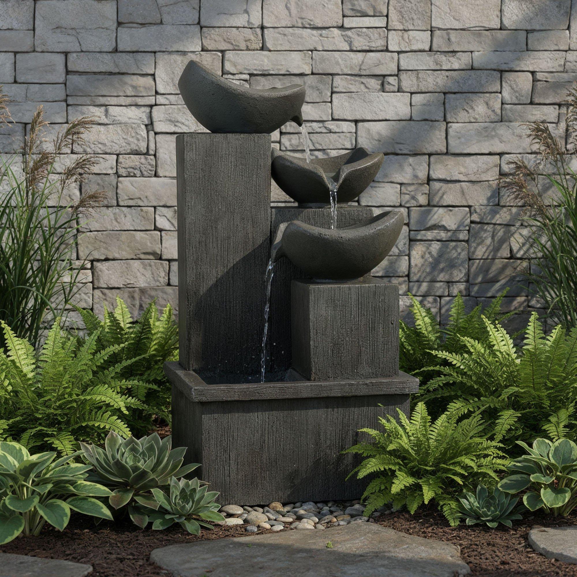 Streetwize  Slate Cascading Water Feature - Grey - 38x38x72cm