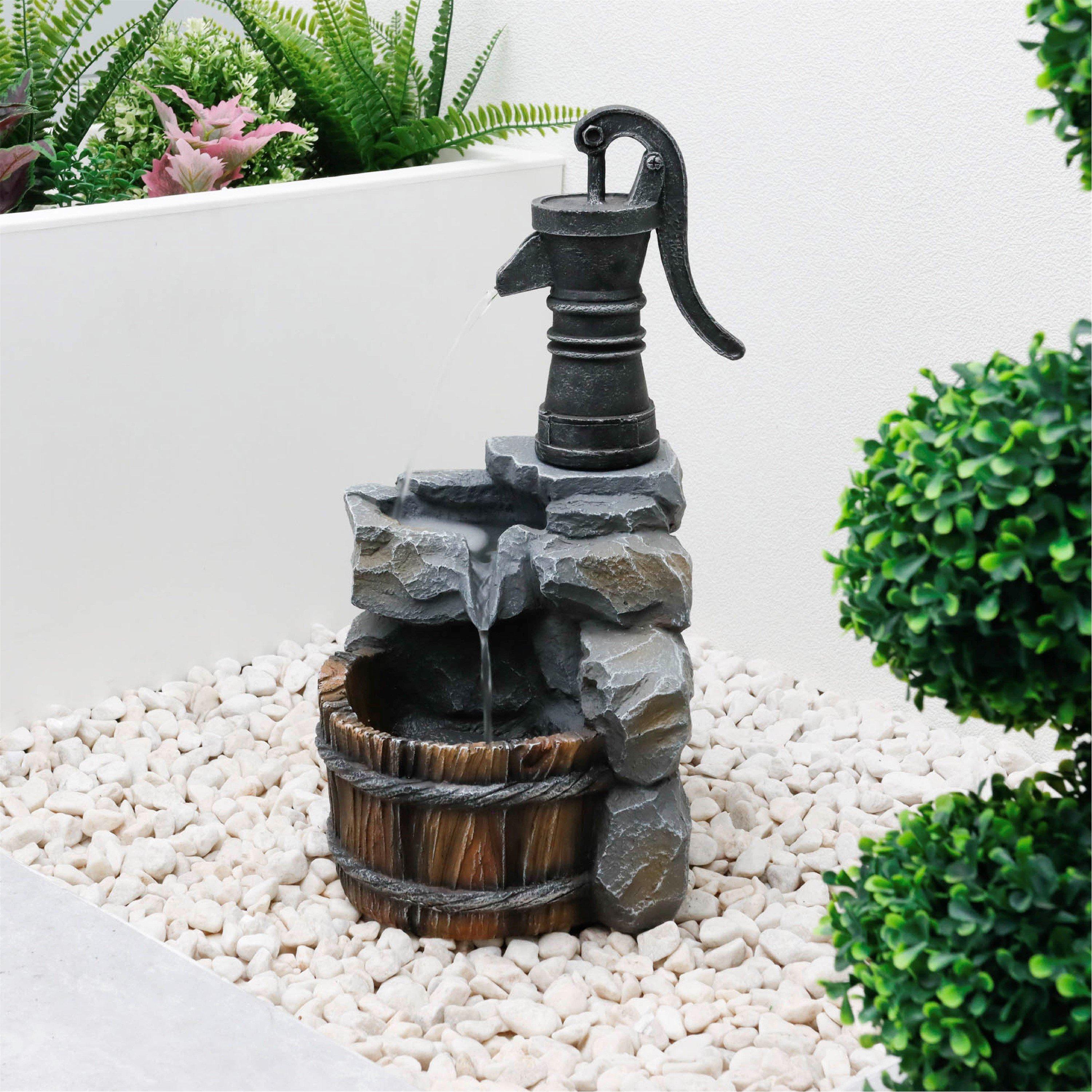 Grey/Brown - Streetwize - Hand Pump Solar Water Feature - 3