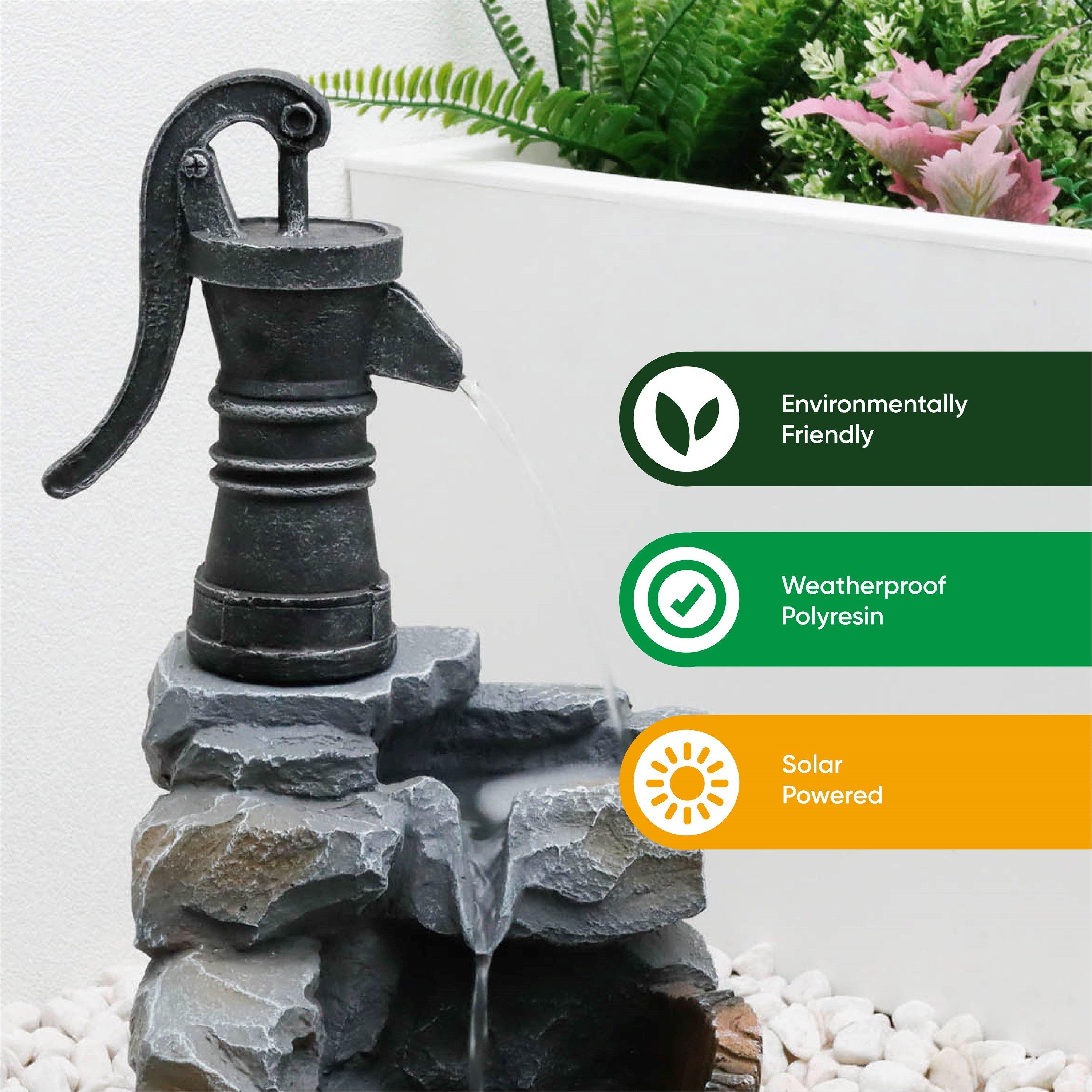 Grey/Brown - Streetwize - Hand Pump Solar Water Feature - 4