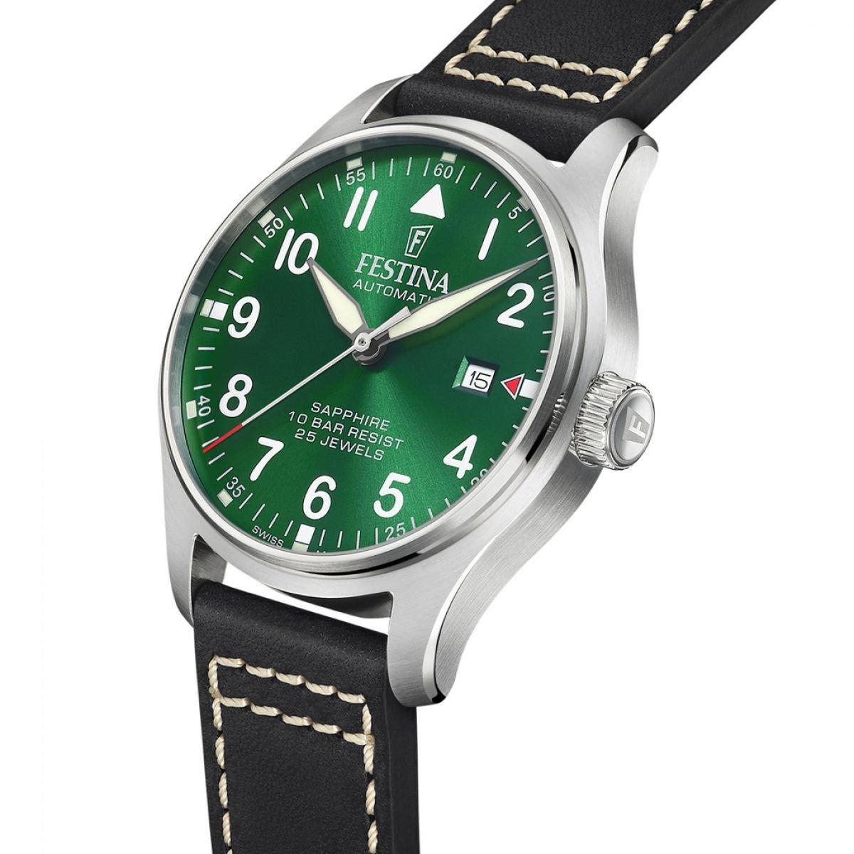 Silber Grün An. - Festina - Pilot Swiss Made Auto Watch - 2