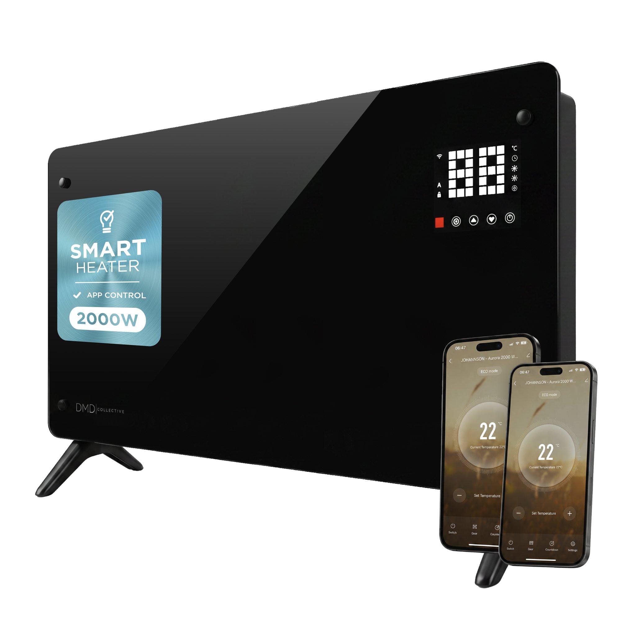 Black - DMD Collective - 2000W Electric Glass Panel Heater - WiFi Control - 1
