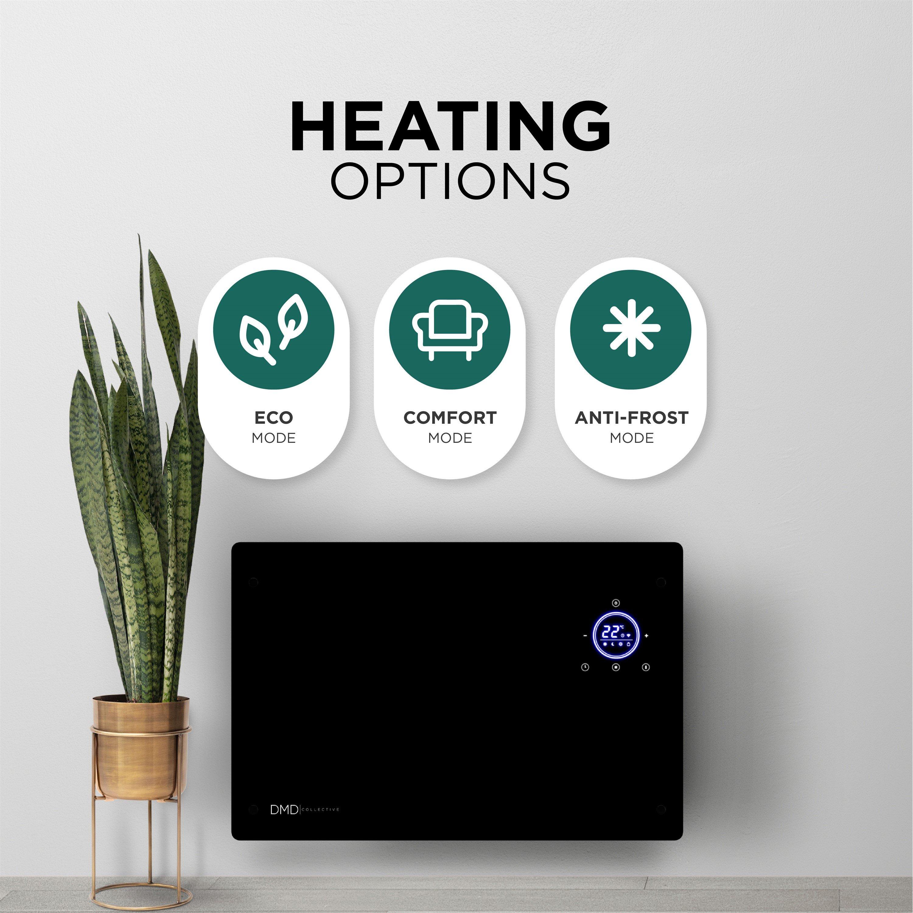 Black - DMD Collective - 2000W Electric Glass Panel Heater - WiFi Control - 3