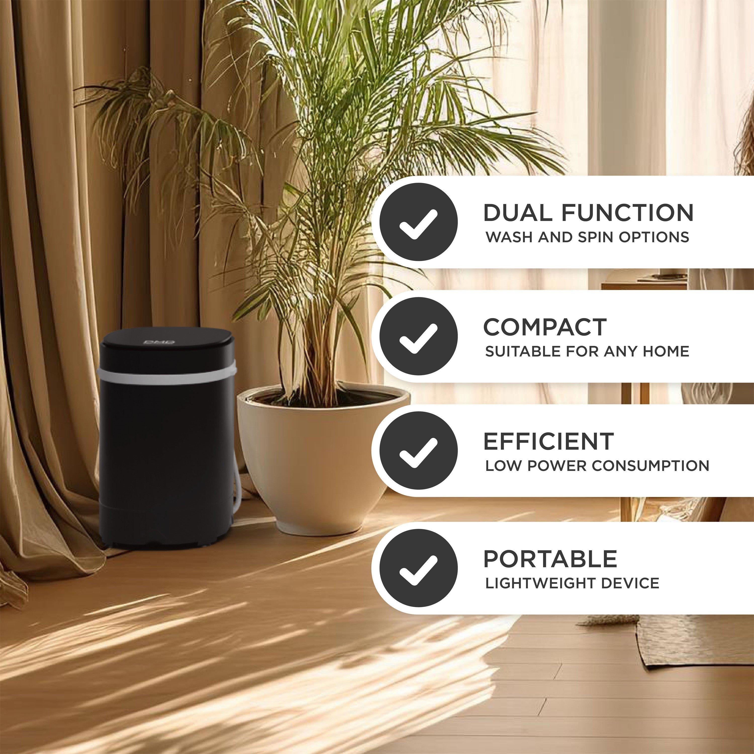Black - DMD Collective - 2-in-1 Portable Washing Machine & Spin Dryer - 7