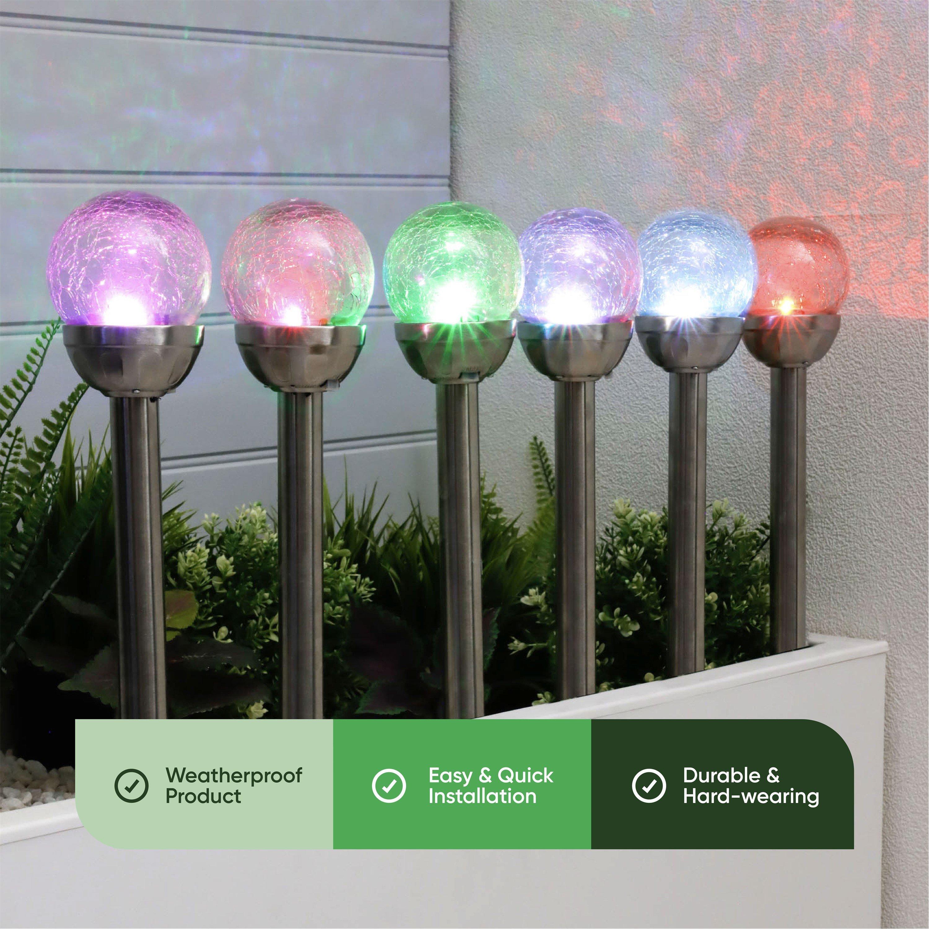 Multi - Streetwize - Pack of 6 8cm Solar Crackle Glass Ball Stake Solar - 3