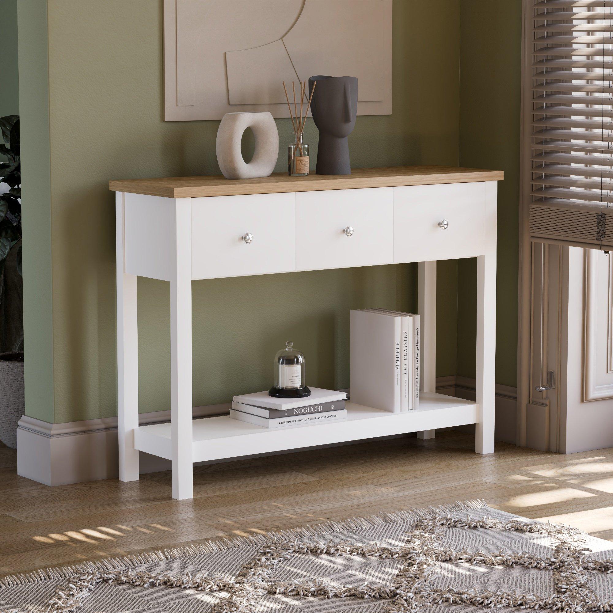 Lassic  Vida Designs Arlington 3 Drawer Console Table - White - 3 Drawer