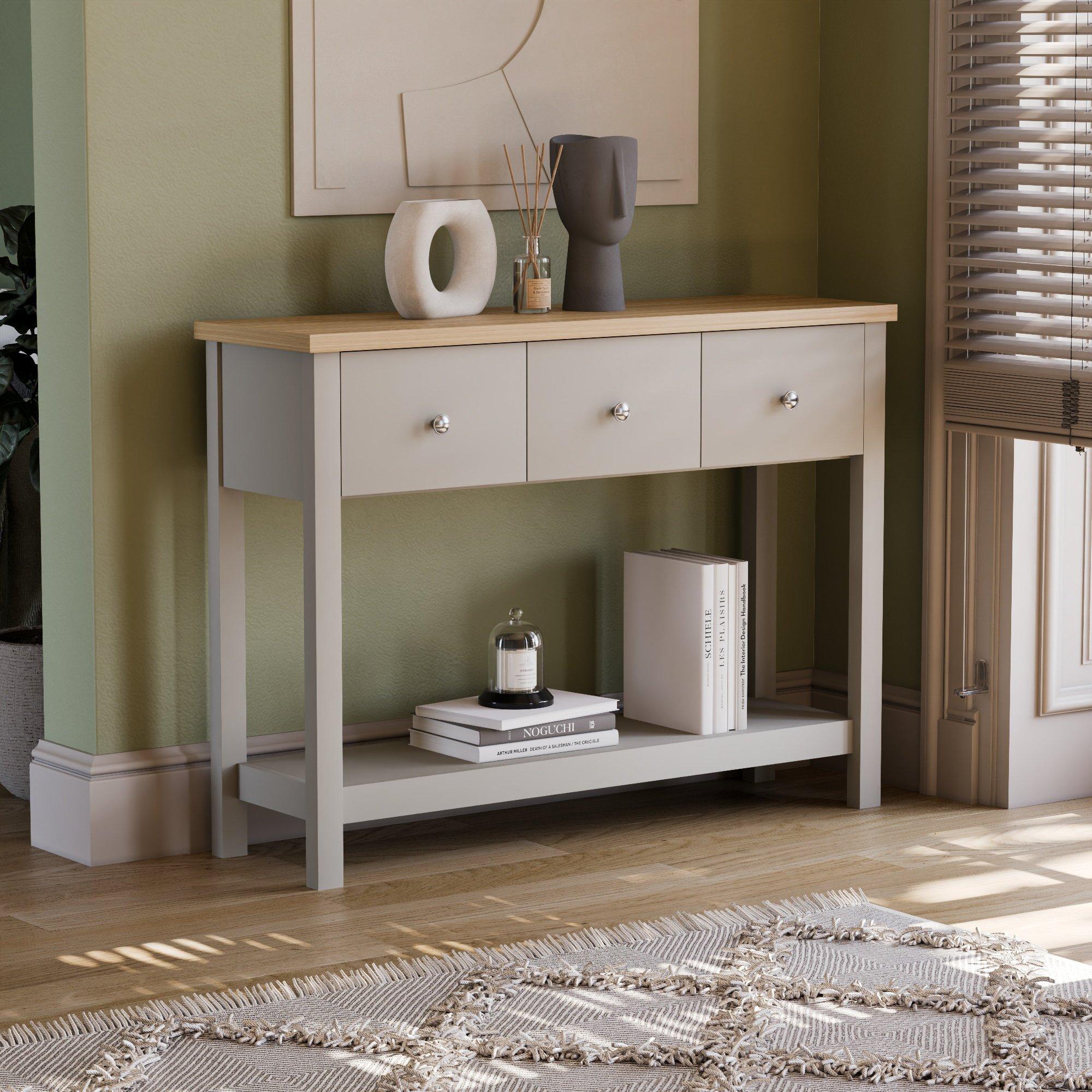 Lassic  Vida Designs Arlington 3 Drawer Console Table - Grey - 3 Drawer