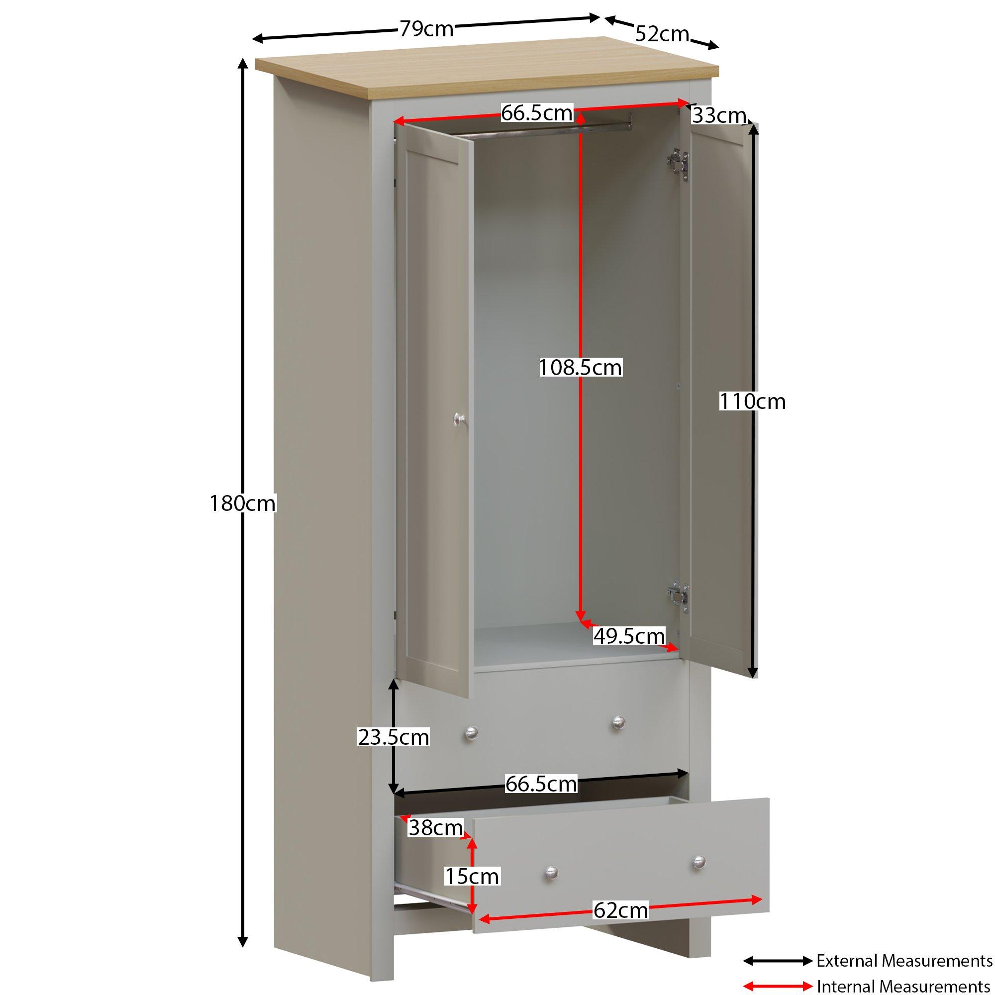 Grey - Lassic - Vida Designs Arlington 2 Door 2 Drawer Wardrobe - 2