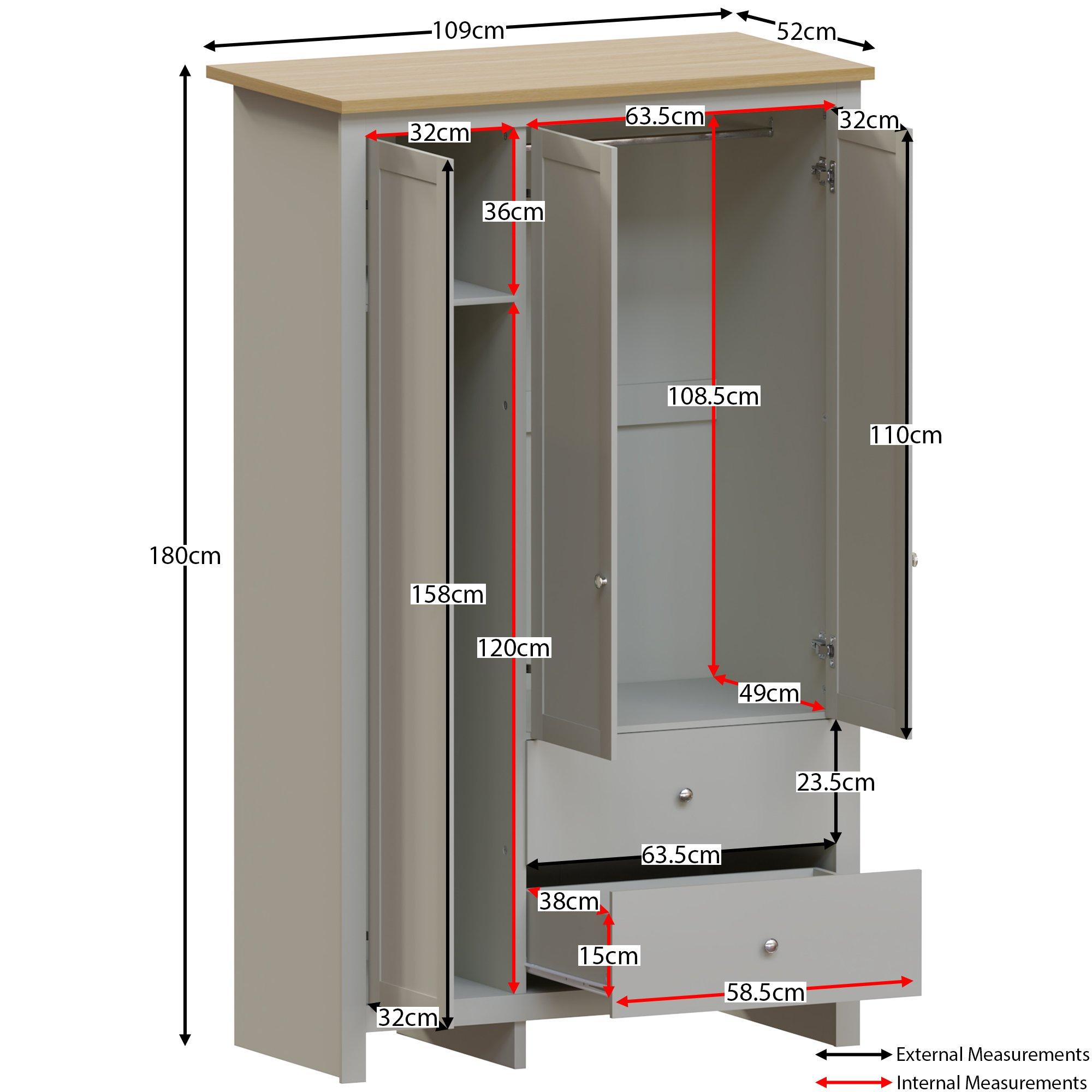 Grey - Lassic - Vida Designs Arlington 3 Door 2 Drawer Wardrobe - 2