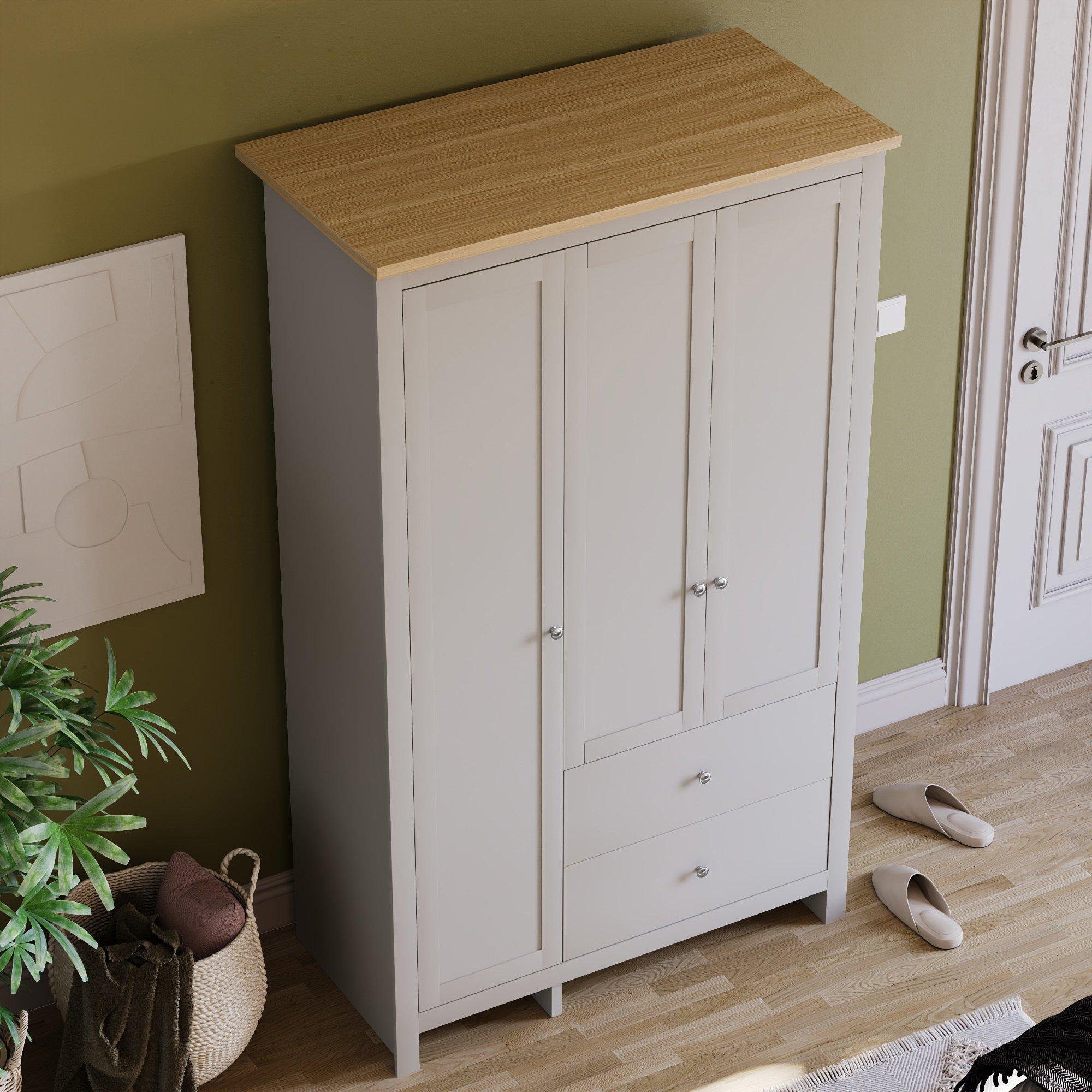 Grey - Lassic - Vida Designs Arlington 3 Door 2 Drawer Wardrobe - 5