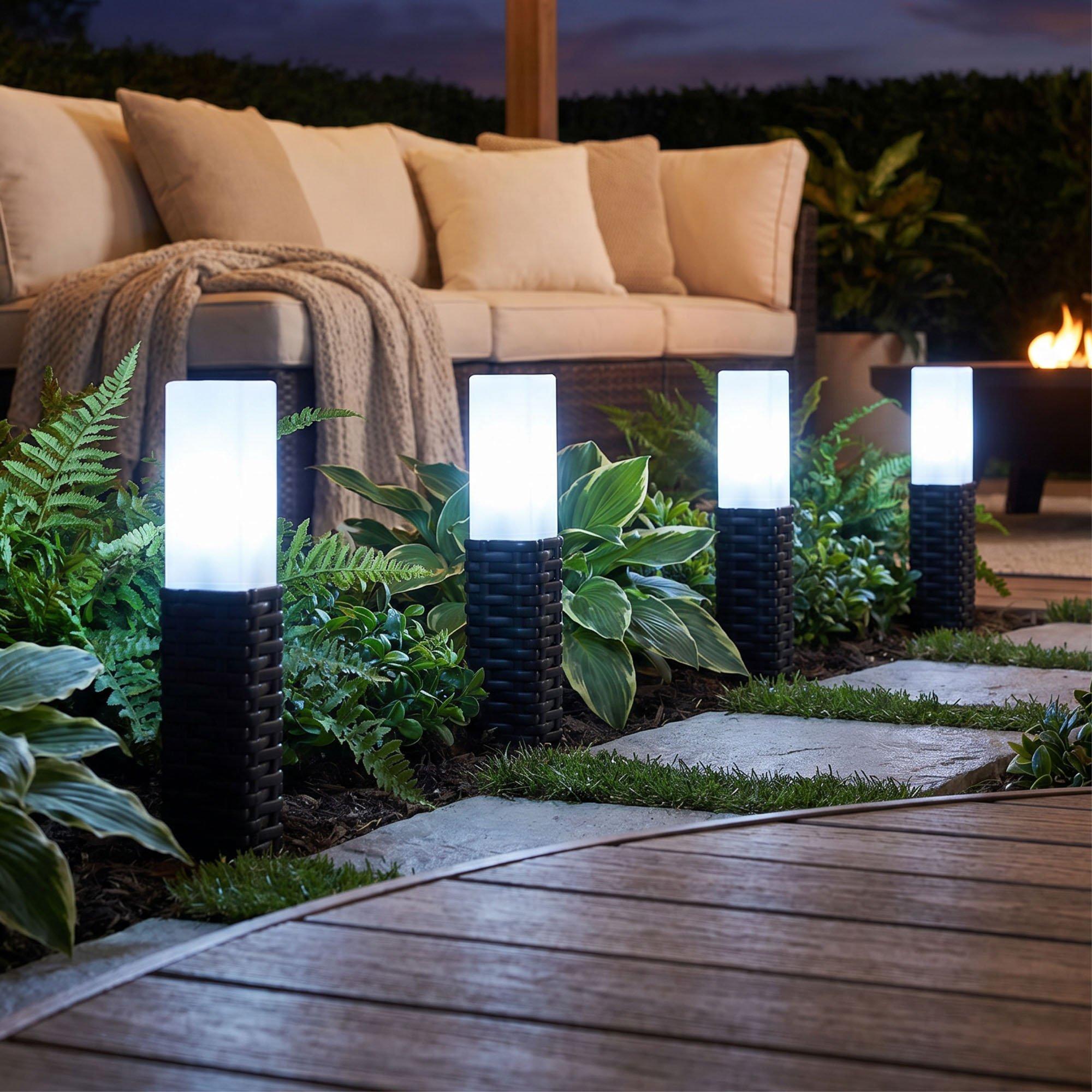 Black - Streetwize - Set of 4 Solar Rattan Effect Light - 1