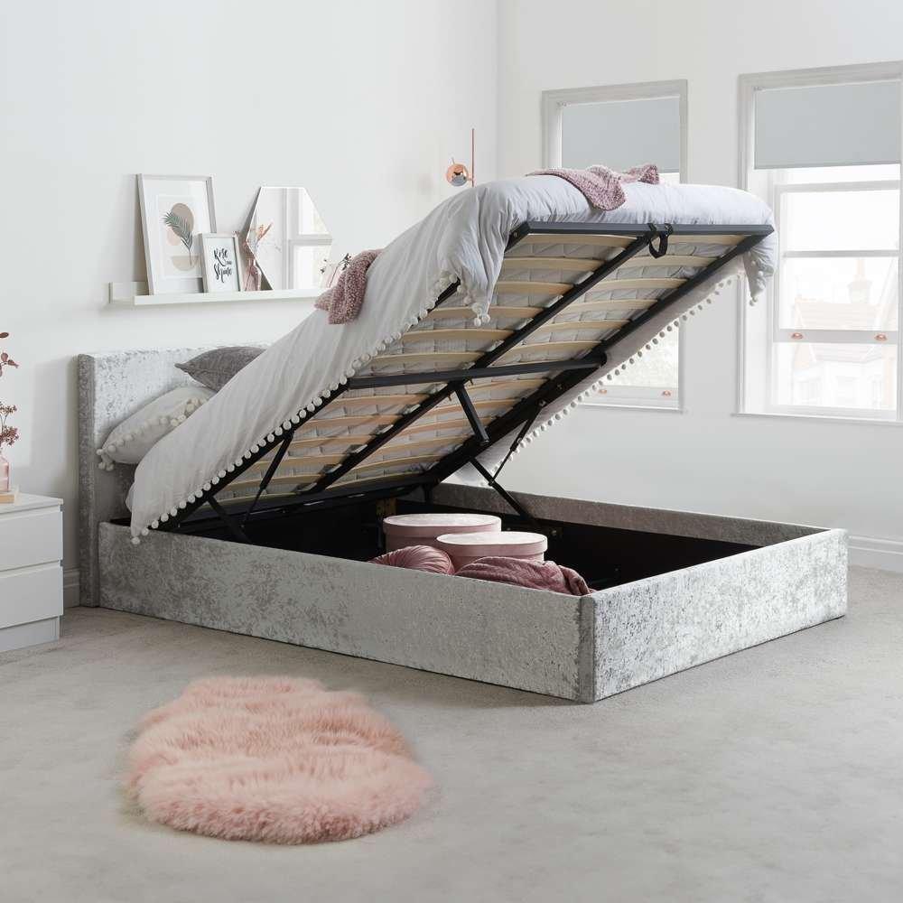 Birlea  Berlin Ottoman Bed In Crushed Velvet - Steel - Double