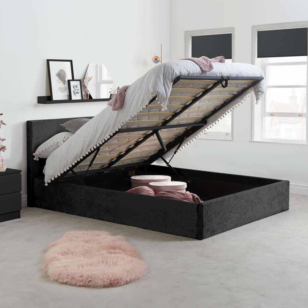 Birlea  Berlin Ottoman Bed In Crushed Velvet - Black - King