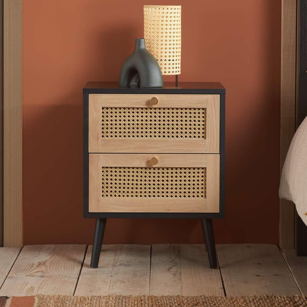 Black - Birlea - Croxley 2 Drawer Rattan Bedside - 1