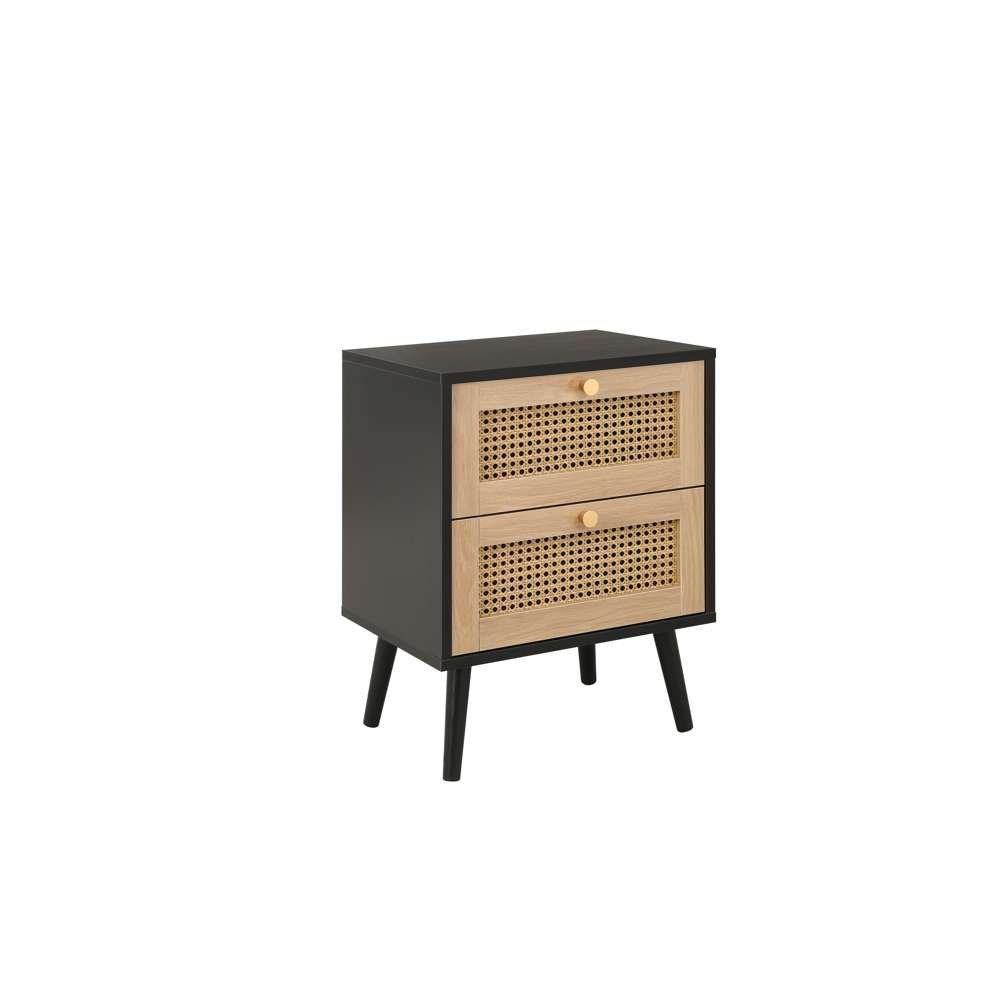 Black - Birlea - Croxley 2 Drawer Rattan Bedside - 4