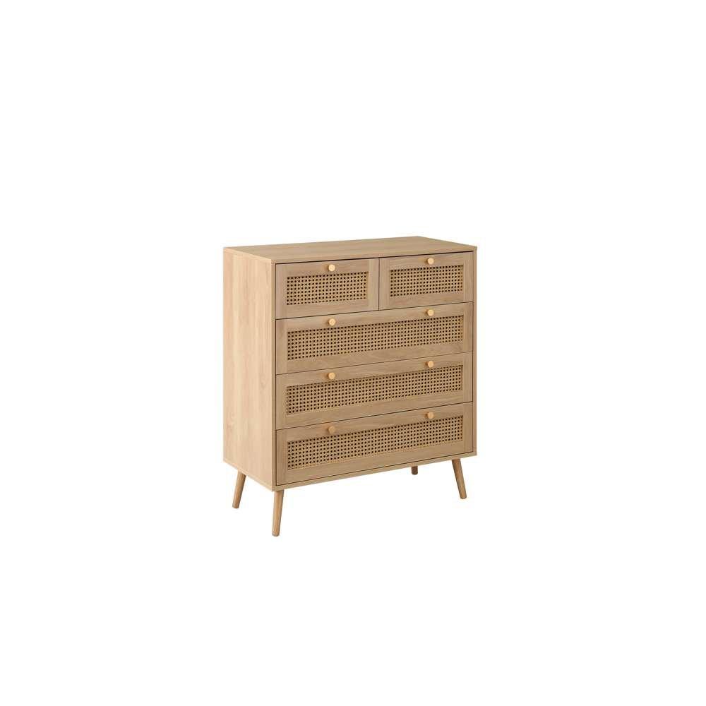 Oak - Birlea - Croxley 5 Drawer Rattan Chest - 2