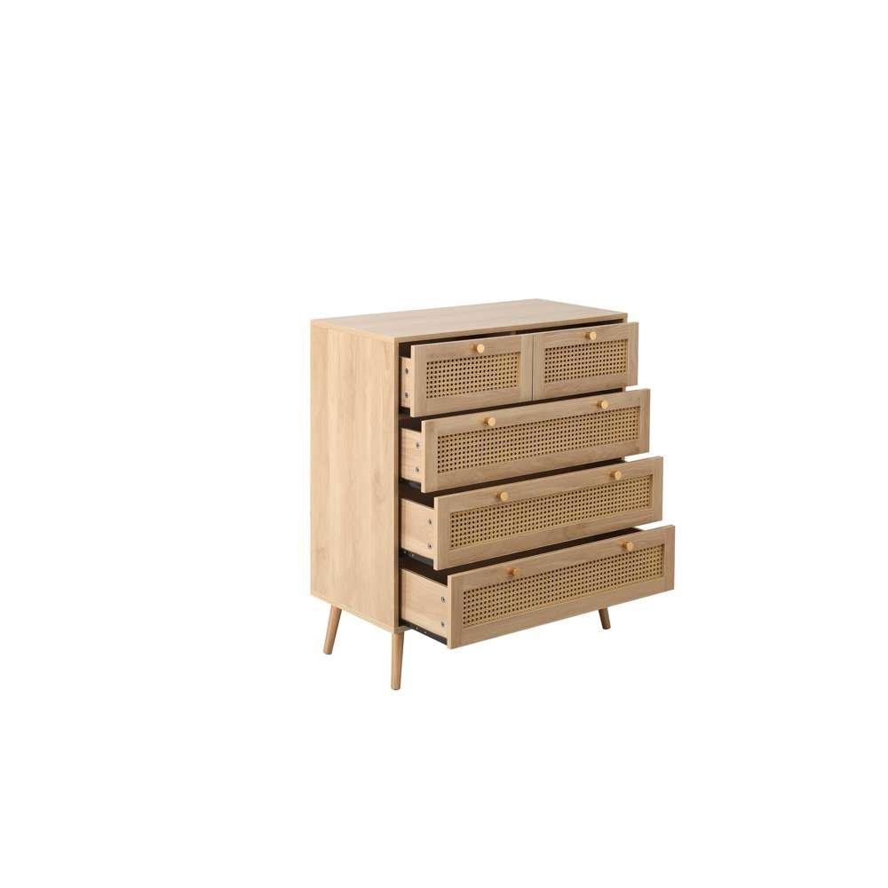 Oak - Birlea - Croxley 5 Drawer Rattan Chest - 3
