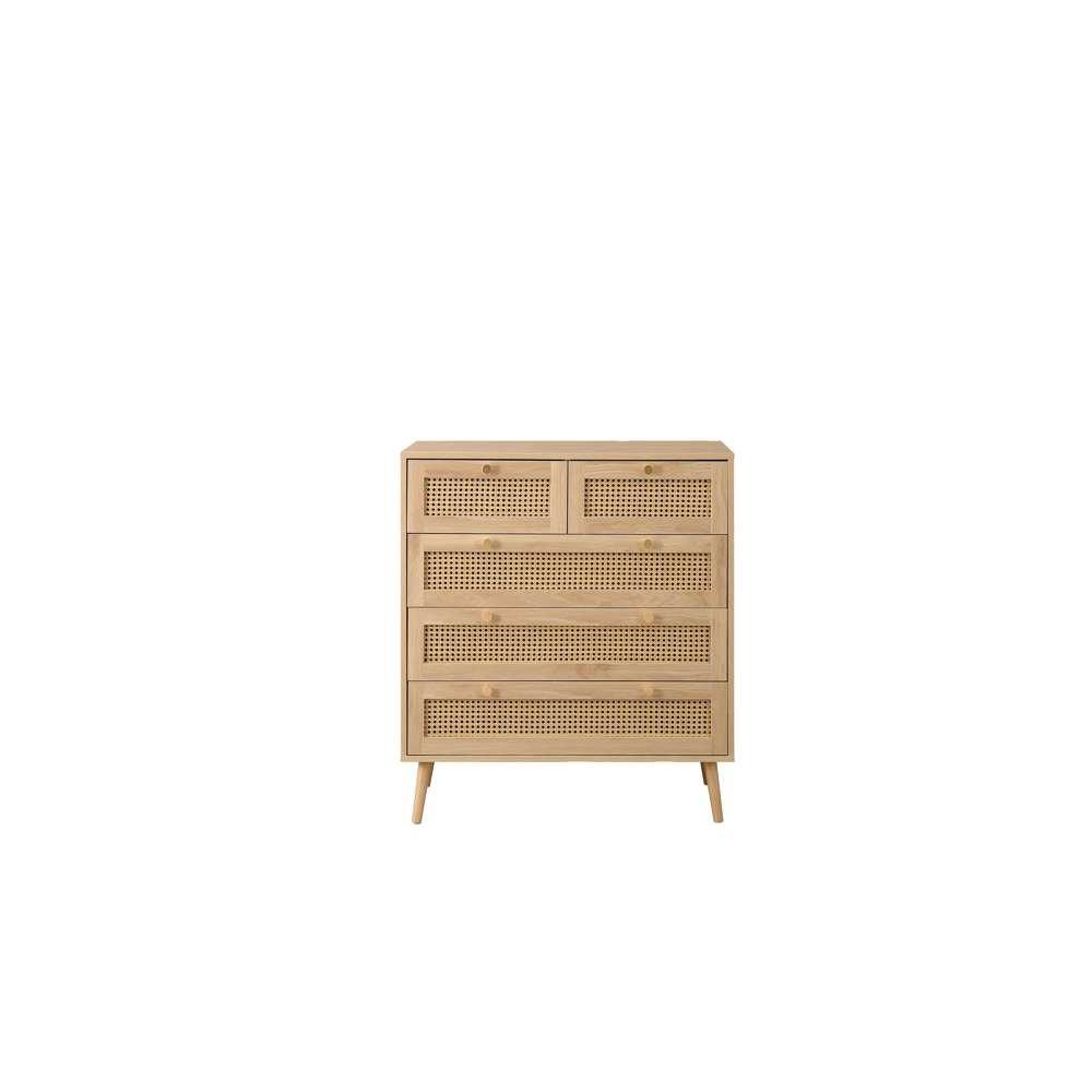 Oak - Birlea - Croxley 5 Drawer Rattan Chest - 5