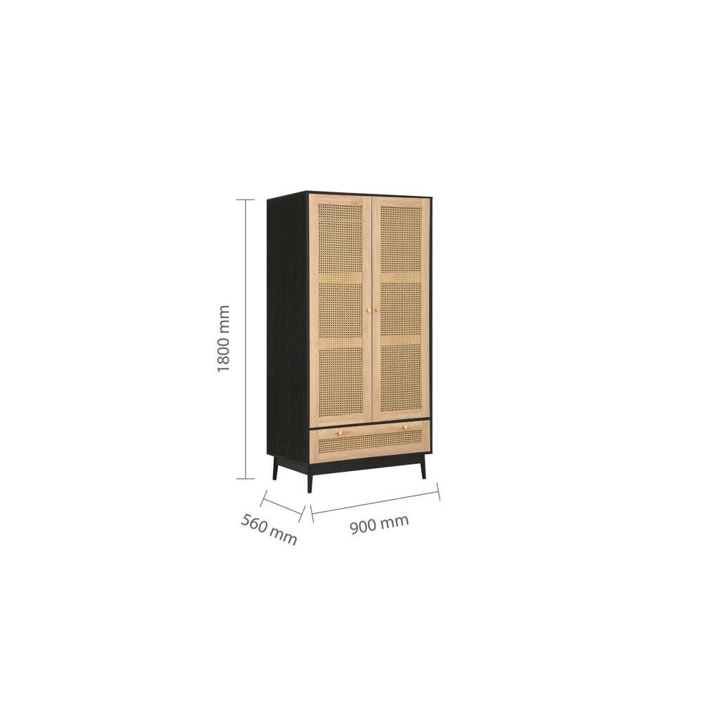 Black - Birlea - Croxley 2 Door 1 Drawer Rattan Wardrobe - 11
