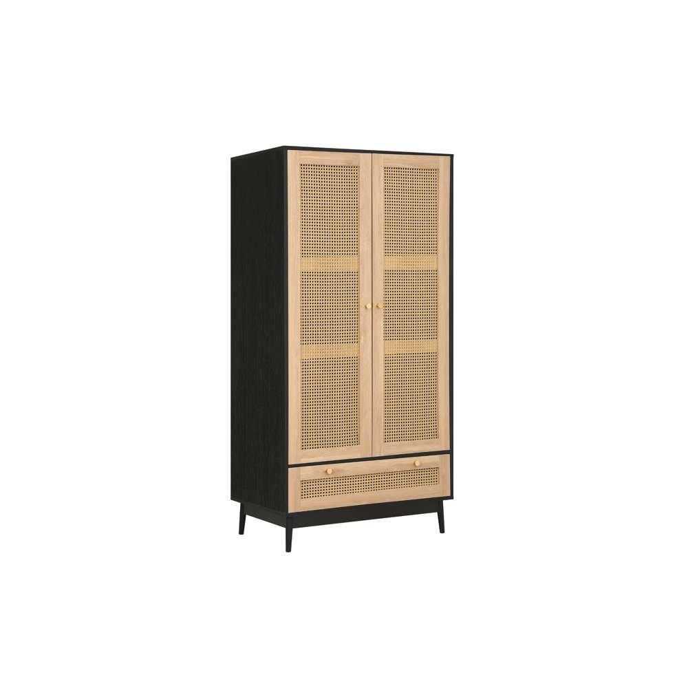 Black - Birlea - Croxley 2 Door 1 Drawer Rattan Wardrobe - 6