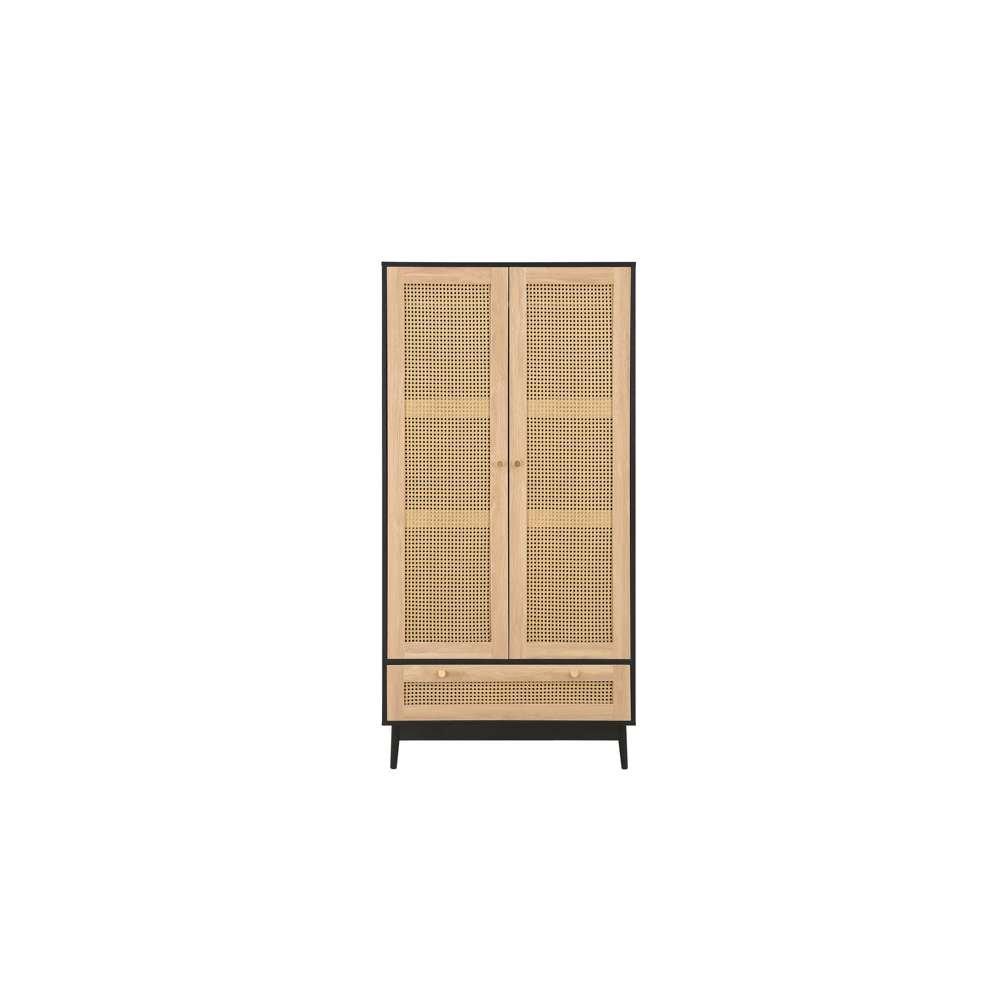 Black - Birlea - Croxley 2 Door 1 Drawer Rattan Wardrobe - 9