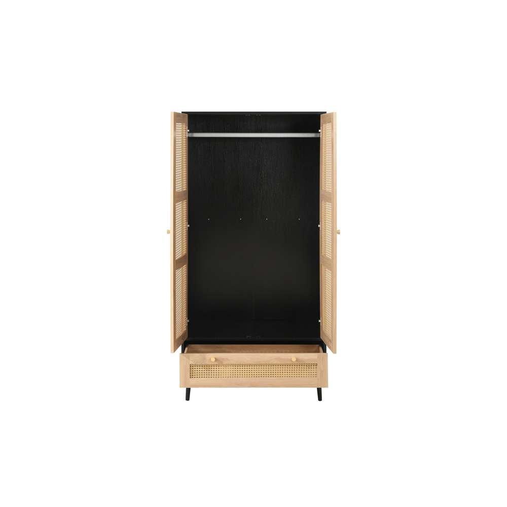 Black - Birlea - Croxley 2 Door 1 Drawer Rattan Wardrobe - 10