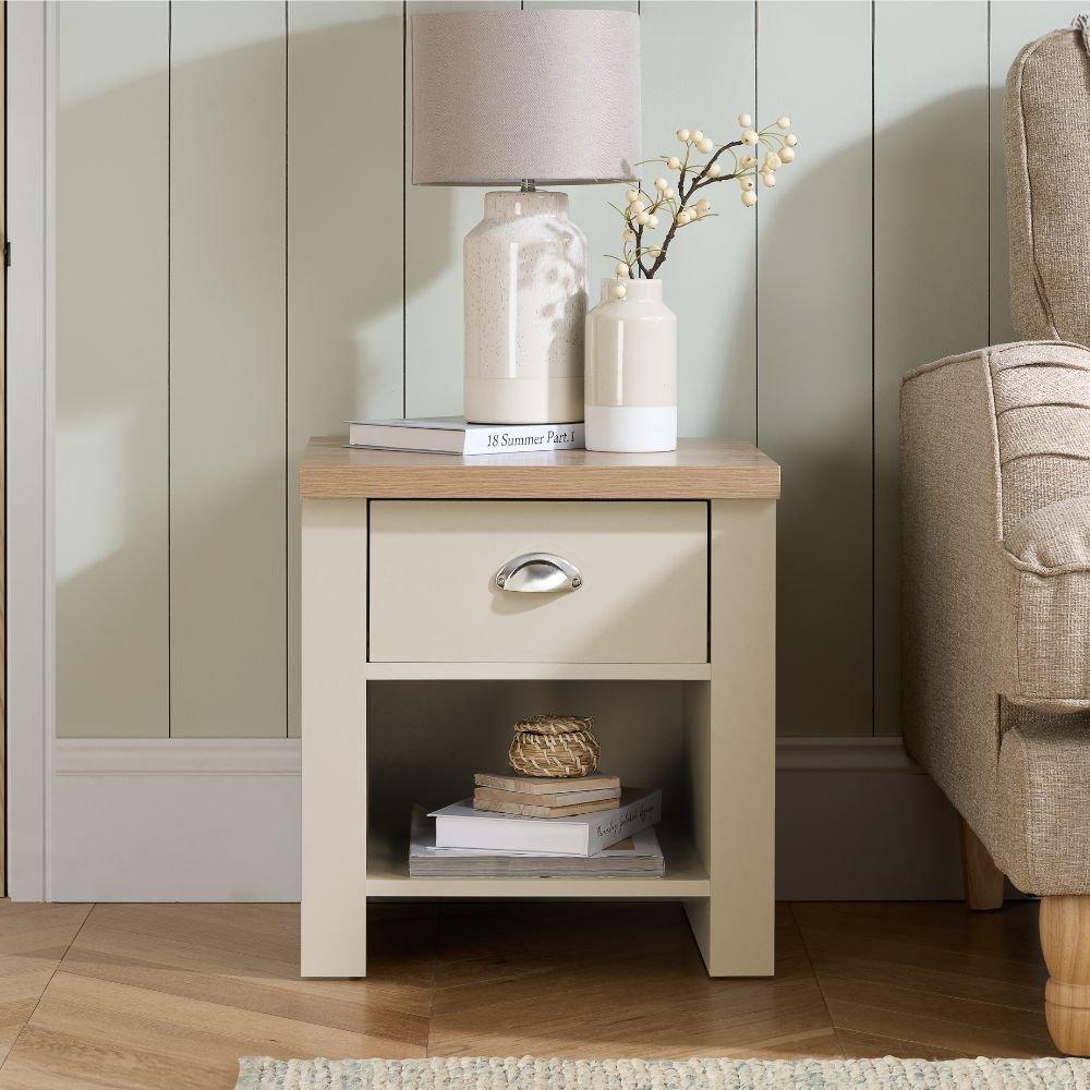 Birlea  Highgate 1 Drawer Lamp Table - Cream & Oak