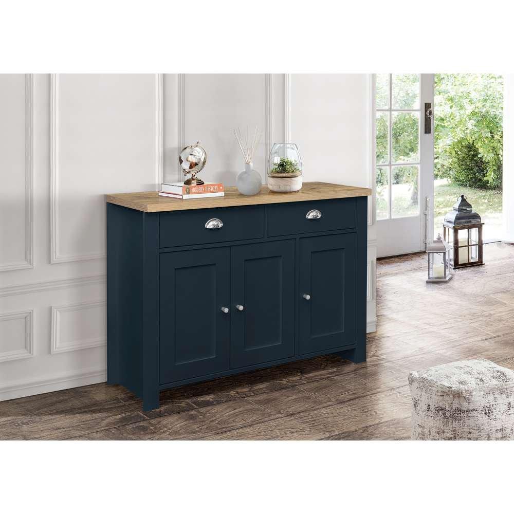 Navy Blue & Oak - Birlea - Highgate 3 Door 2 Drawer Sideboard - 1