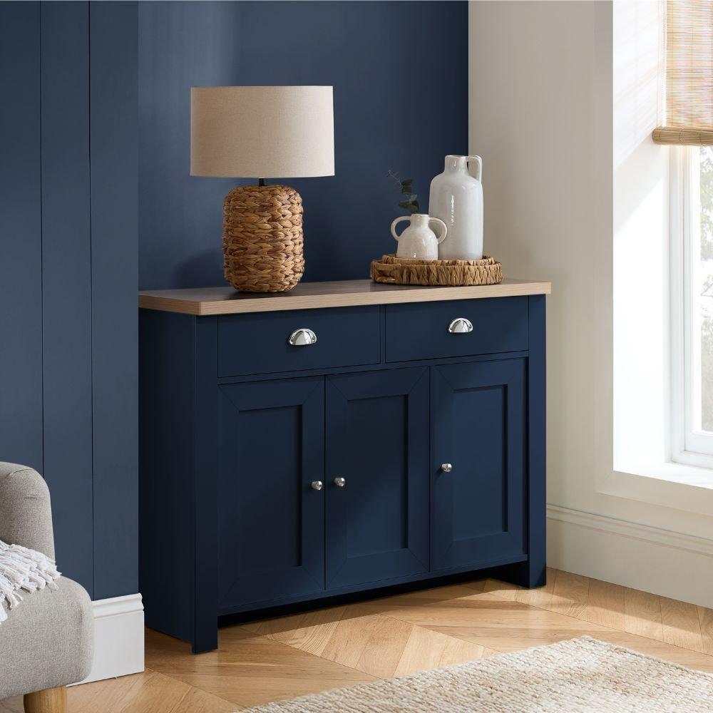 Birlea  Highgate 3 Door 2 Drawer Sideboard - Navy Blue & Oak