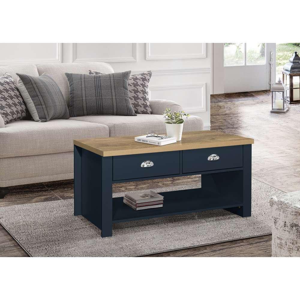 Navy Blue & Oak - Birlea - Highgate 2 Drawer Coffee Table - 1