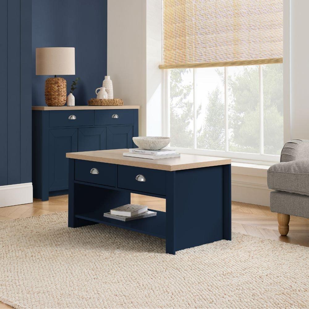 Navy Blue & Oak - Birlea - Highgate 2 Drawer Coffee Table - 1