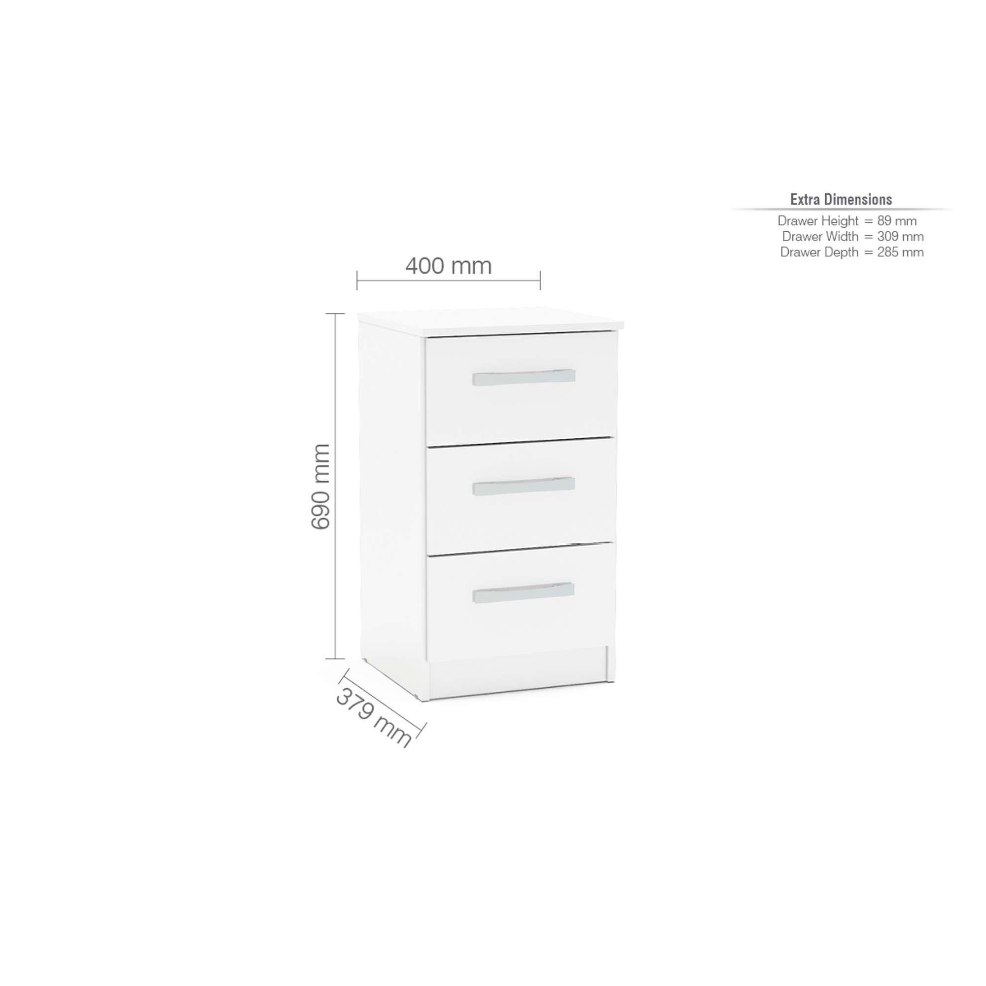 White - Birlea - Lynx 3 Drawer Bedside Table - 3