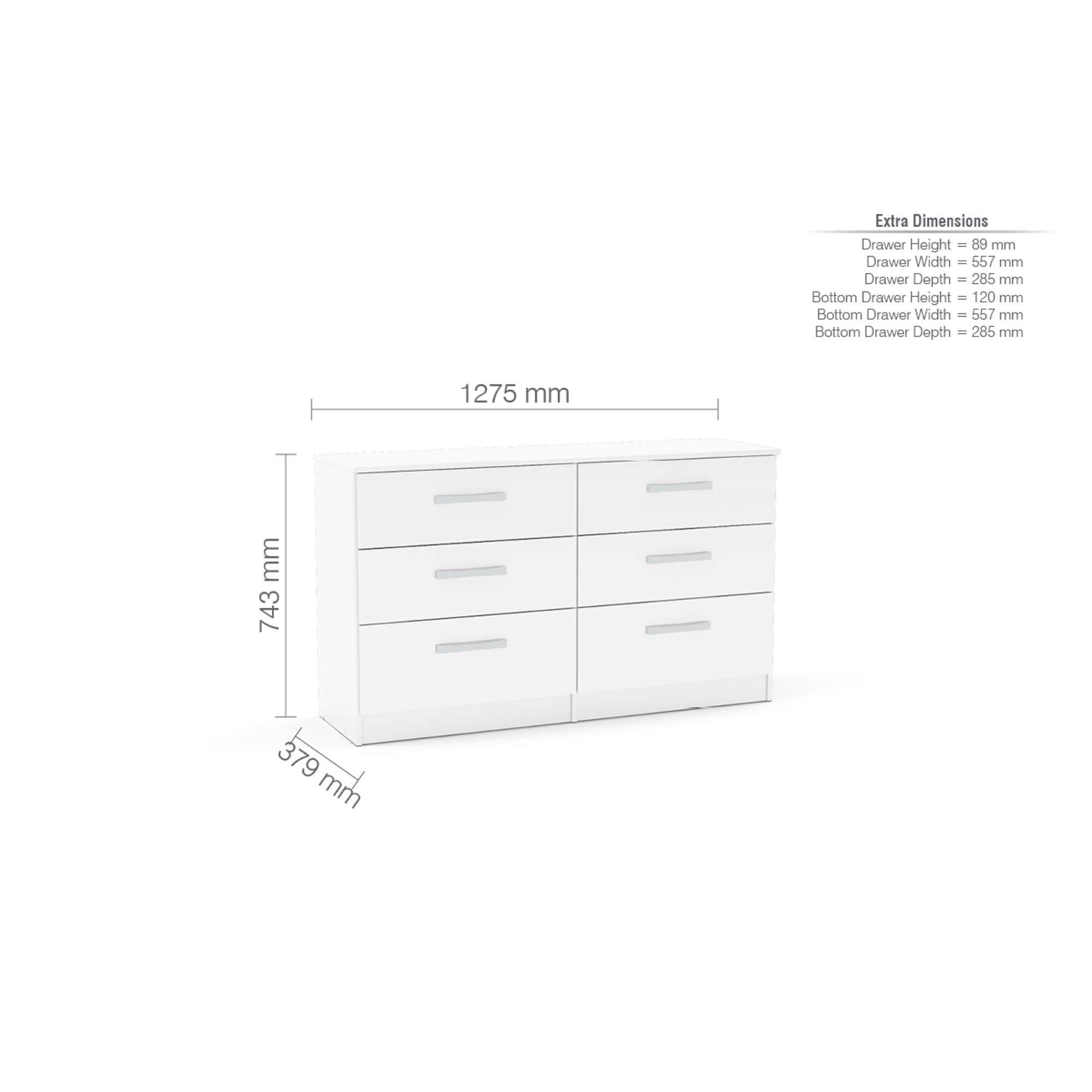White - Birlea - Lynx 6 Drawer Chest - 3