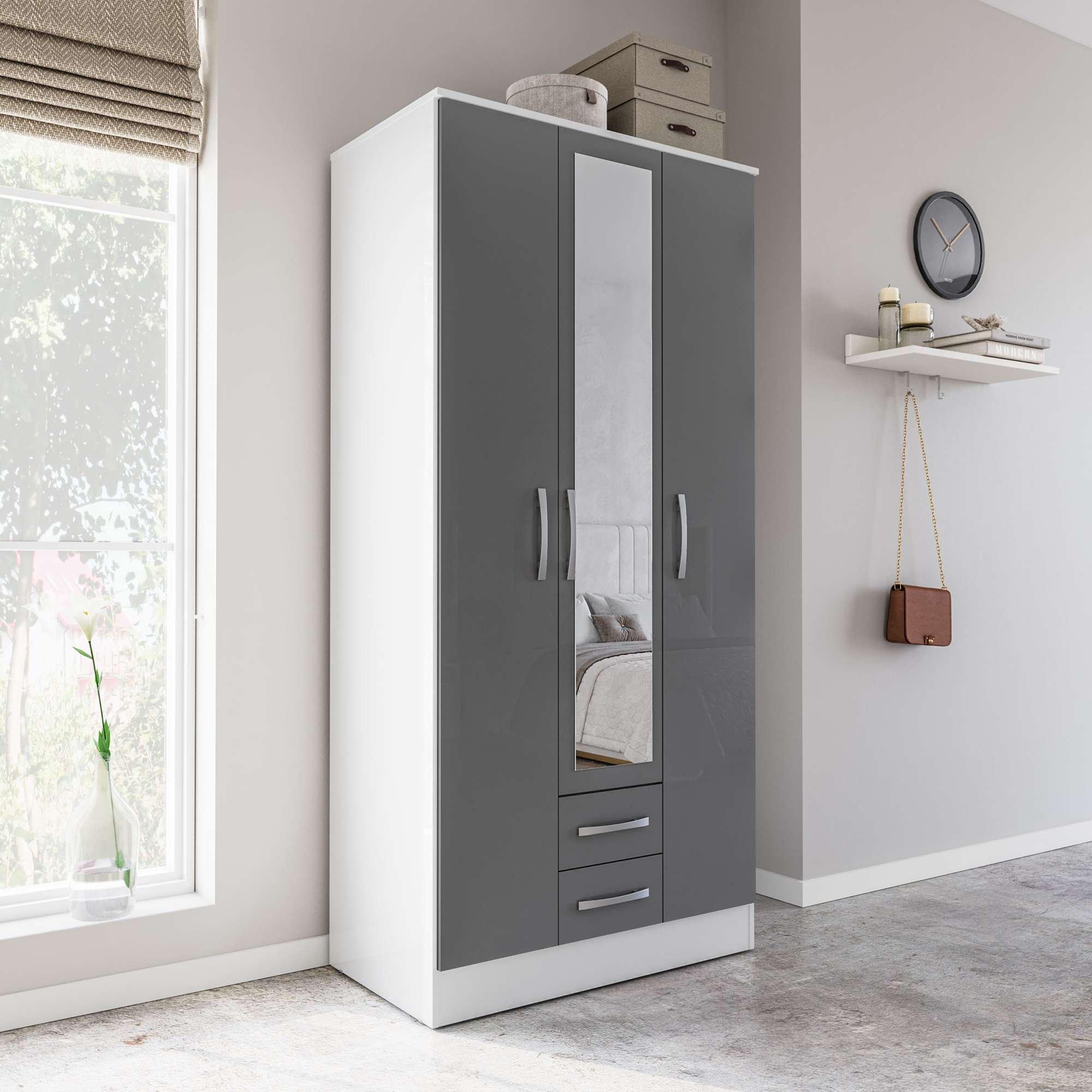 White/Grey - Birlea - Lynx 3 Door 2 Drawer With Mirror - 1