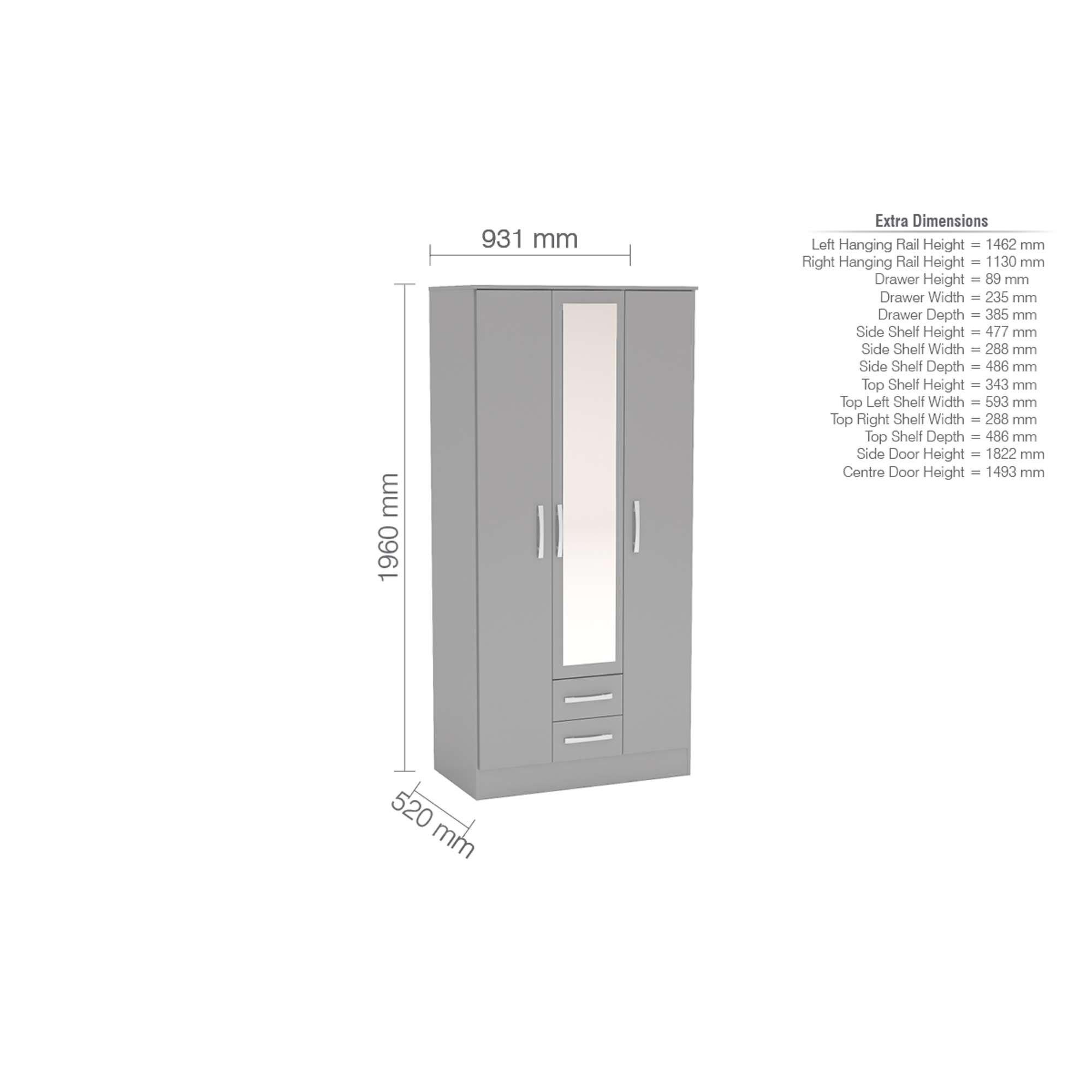 Grey - Birlea - Lynx 3 Door 2 Drawer With Mirror - 3