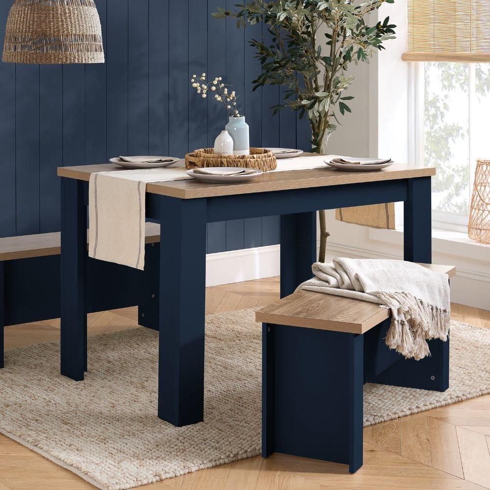 Navy Blue & Oak - Birlea - Highgate Dining Table & Bench Set - 1