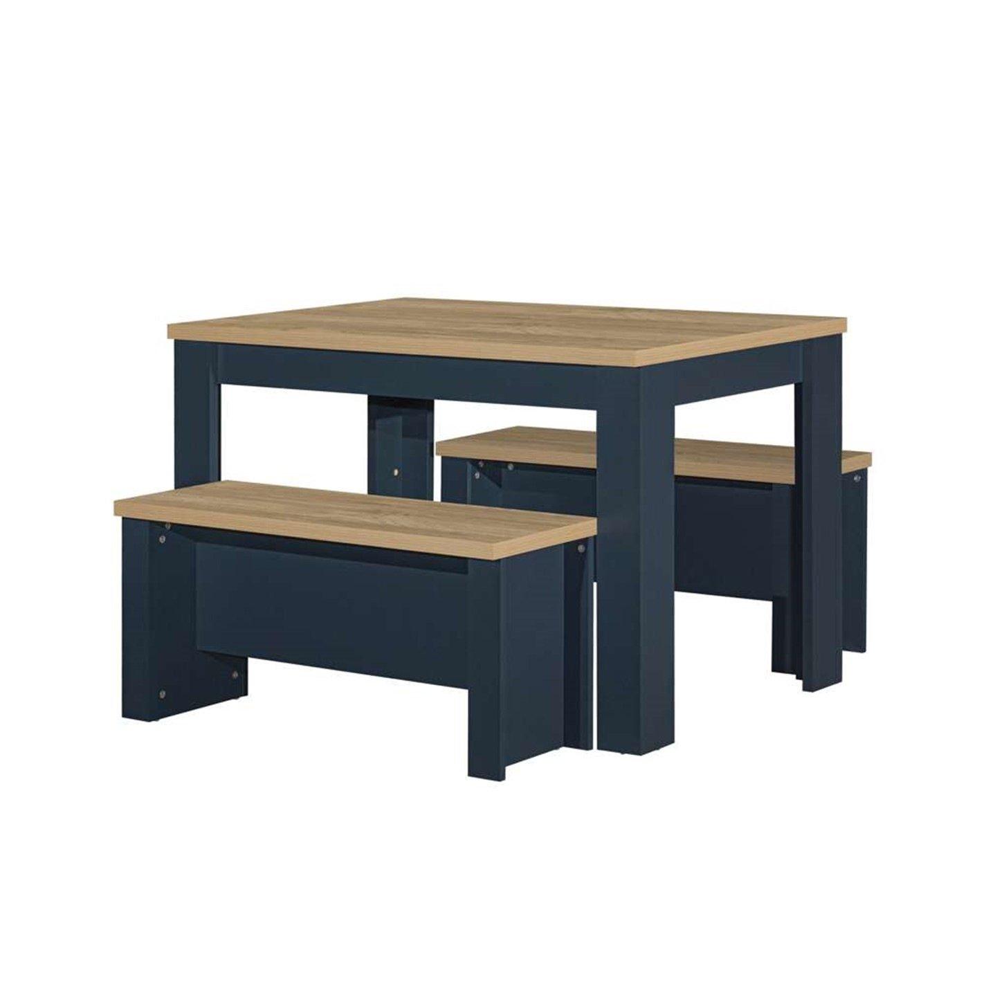 Navy Blue & Oak - Birlea - Highgate Dining Table & Bench Set - 11