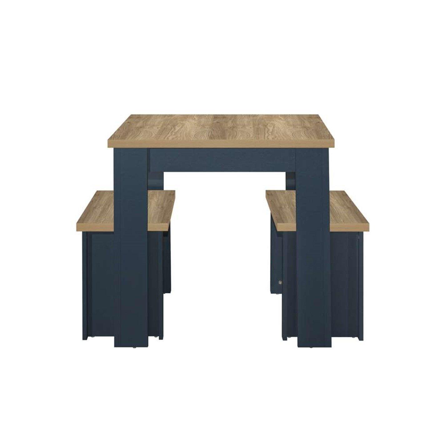 Navy Blue & Oak - Birlea - Highgate Dining Table & Bench Set - 6
