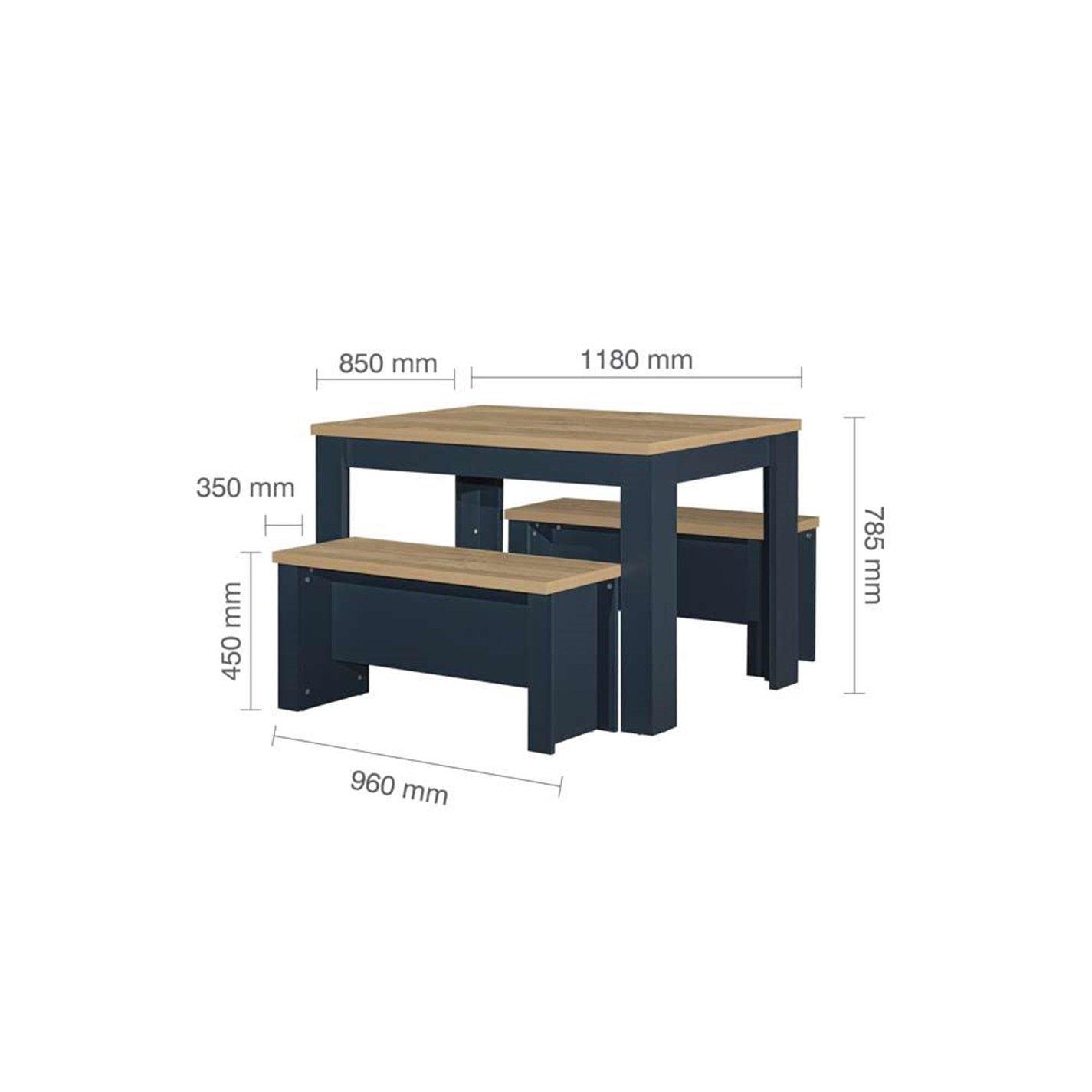 Navy Blue & Oak - Birlea - Highgate Dining Table & Bench Set - 10