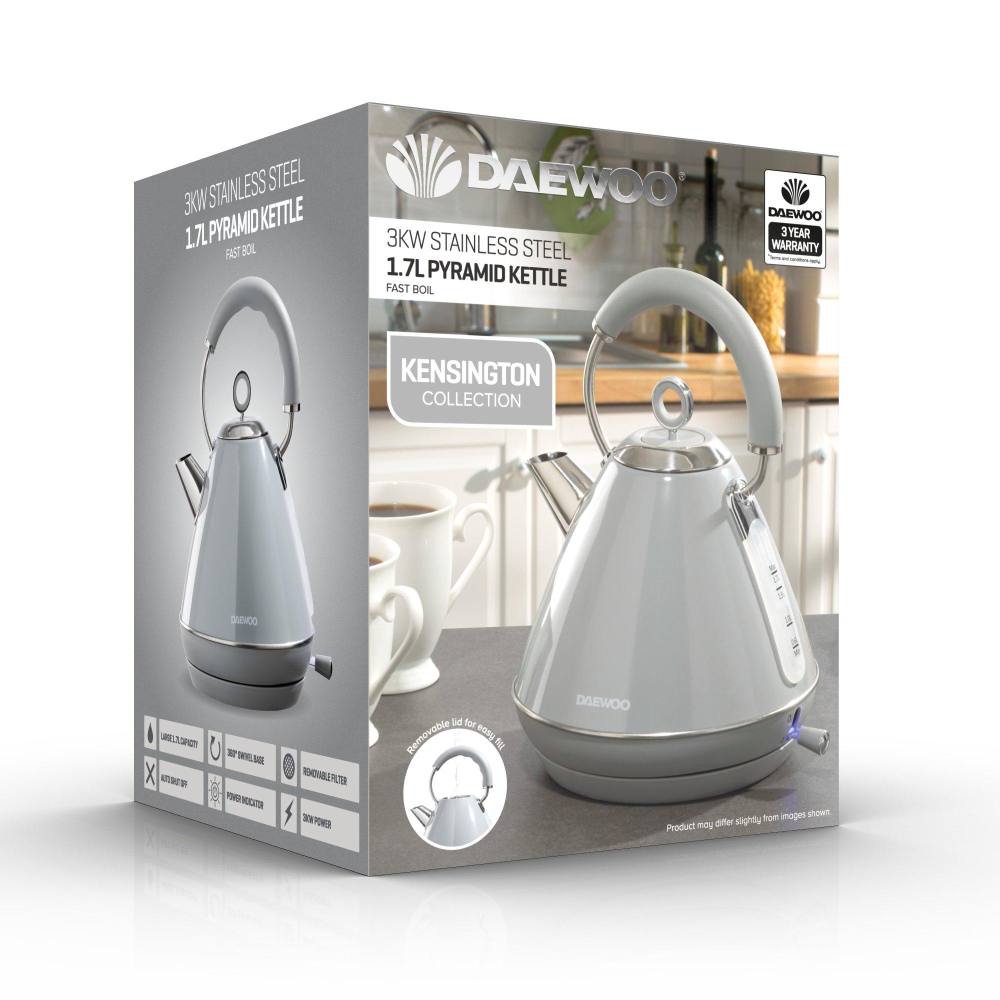 Daewoo Electricals  Kensington 1.7L 3Kw Pyramid Kettle - Grey - 1.7L