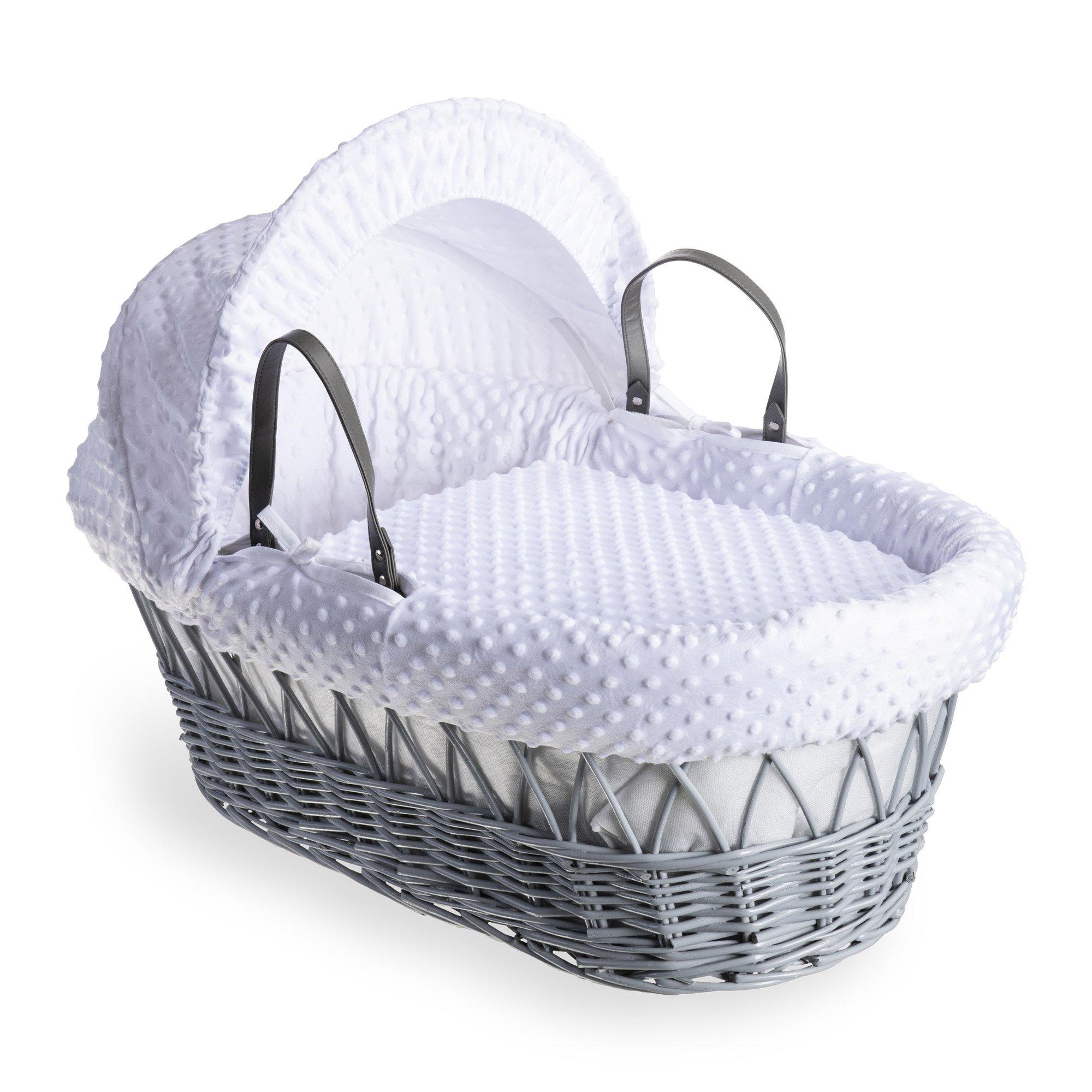 Grey/White - Clair De Lune - Clair de Lune Dimple Grey Wicker Moses Basket - 1