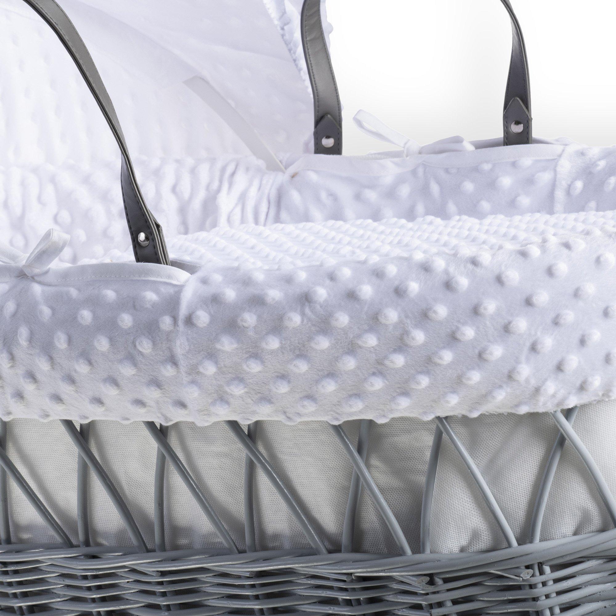 Grey/White - Clair De Lune - Clair de Lune Dimple Grey Wicker Moses Basket - 3