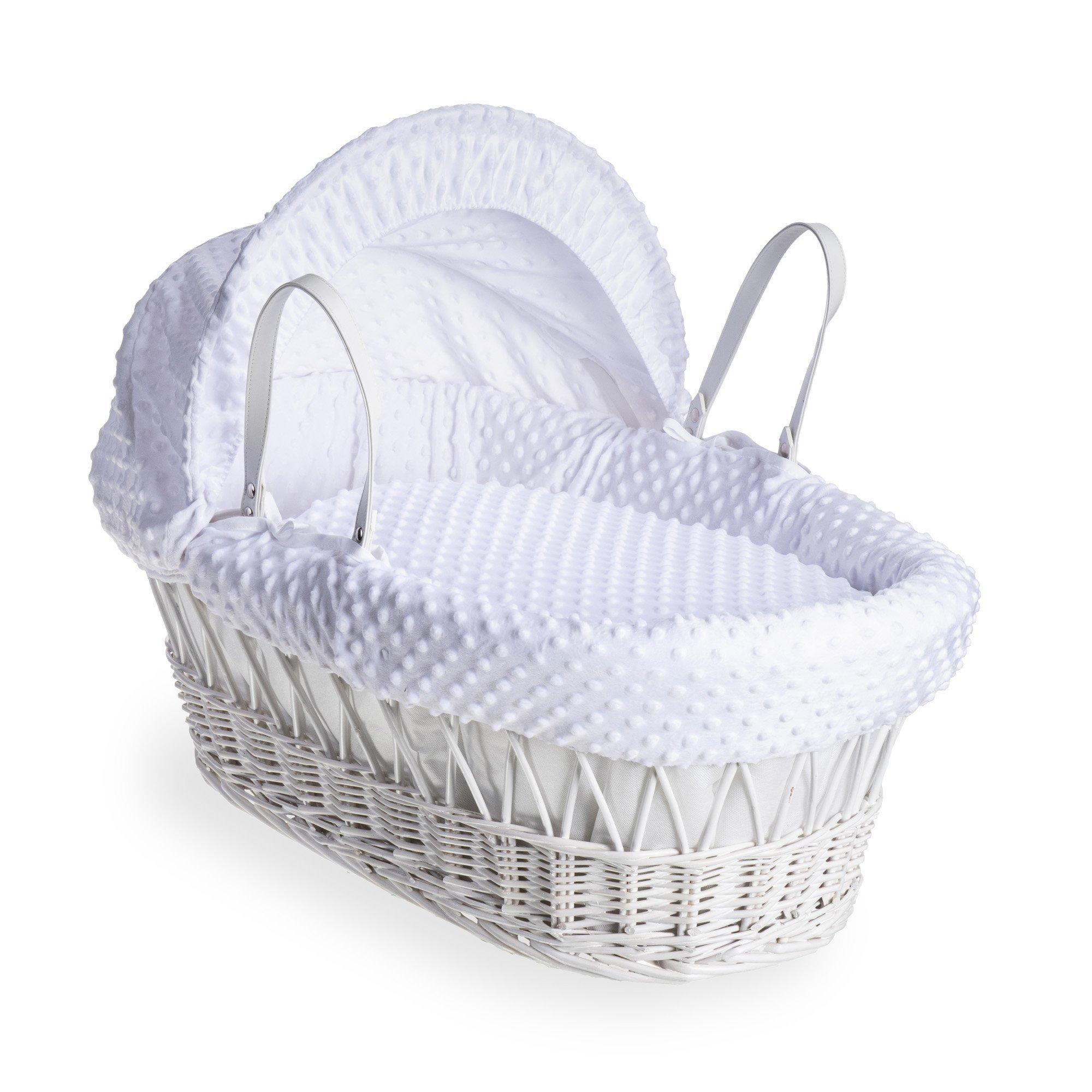 Clair De Lune  Newborn Dimple Wicker Moses Basket - White/White - 66x29x26cm