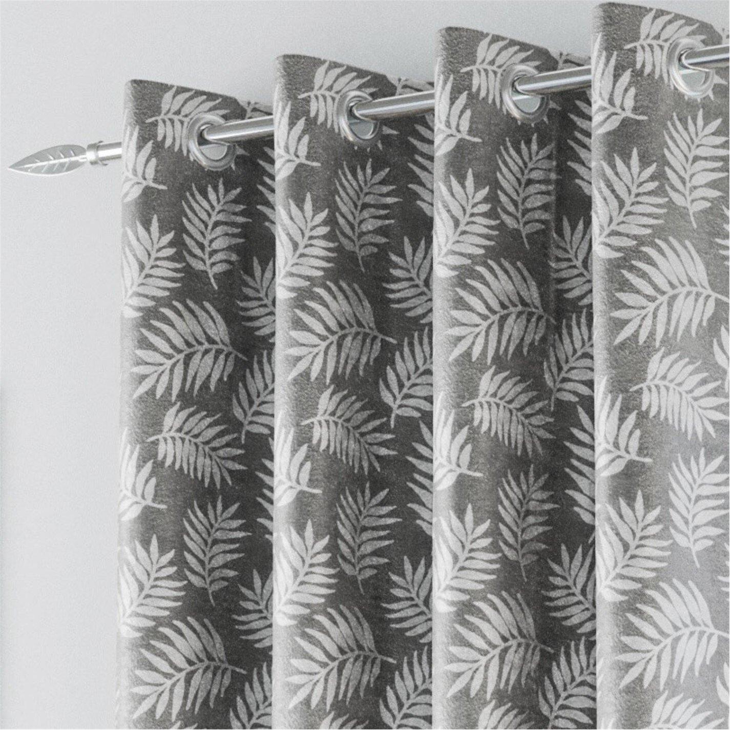 Grey - Enhanced Living - Oakland Leaf Pattern Thermal Room Darkening Pair - 2
