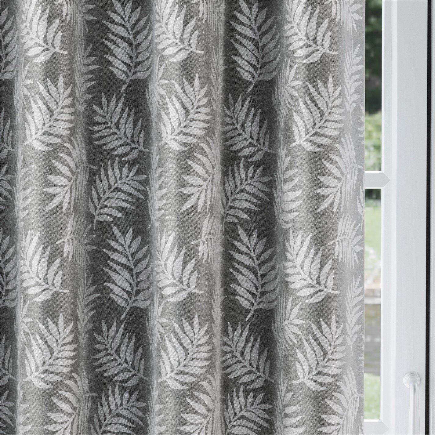 Grey - Enhanced Living - Oakland Leaf Pattern Thermal Room Darkening Pair - 3