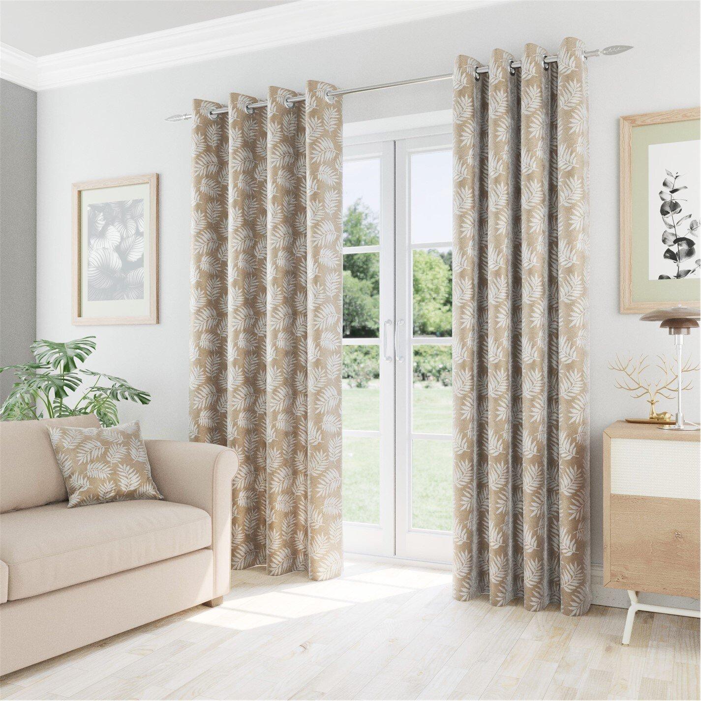 Enhanced Living  Oakland Leaf Pattern Thermal Room Darkening Pair - Natural - 229x229cm