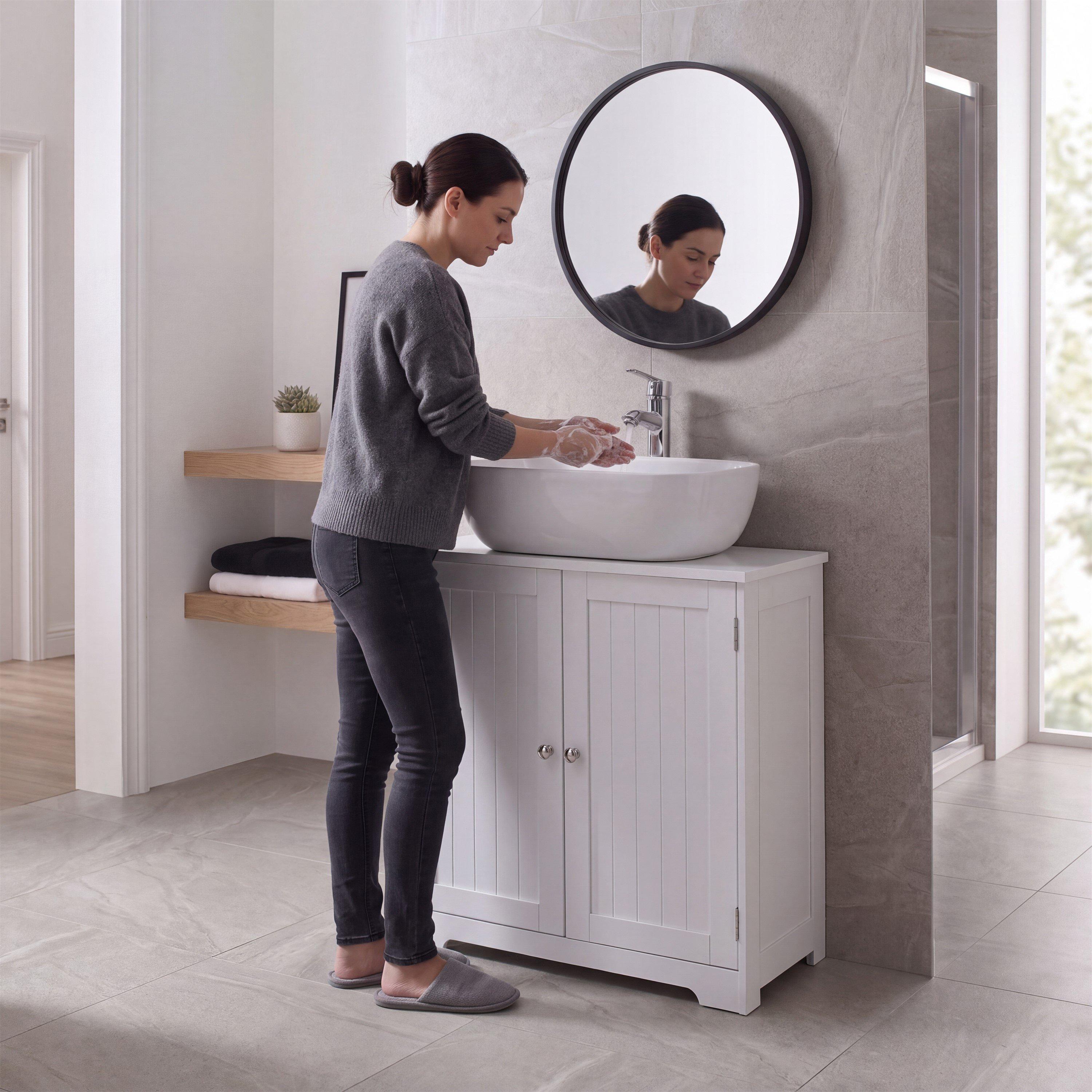 White - Lassic - Bath Vida Priano 2 Door Under Sink Cabinet - 8